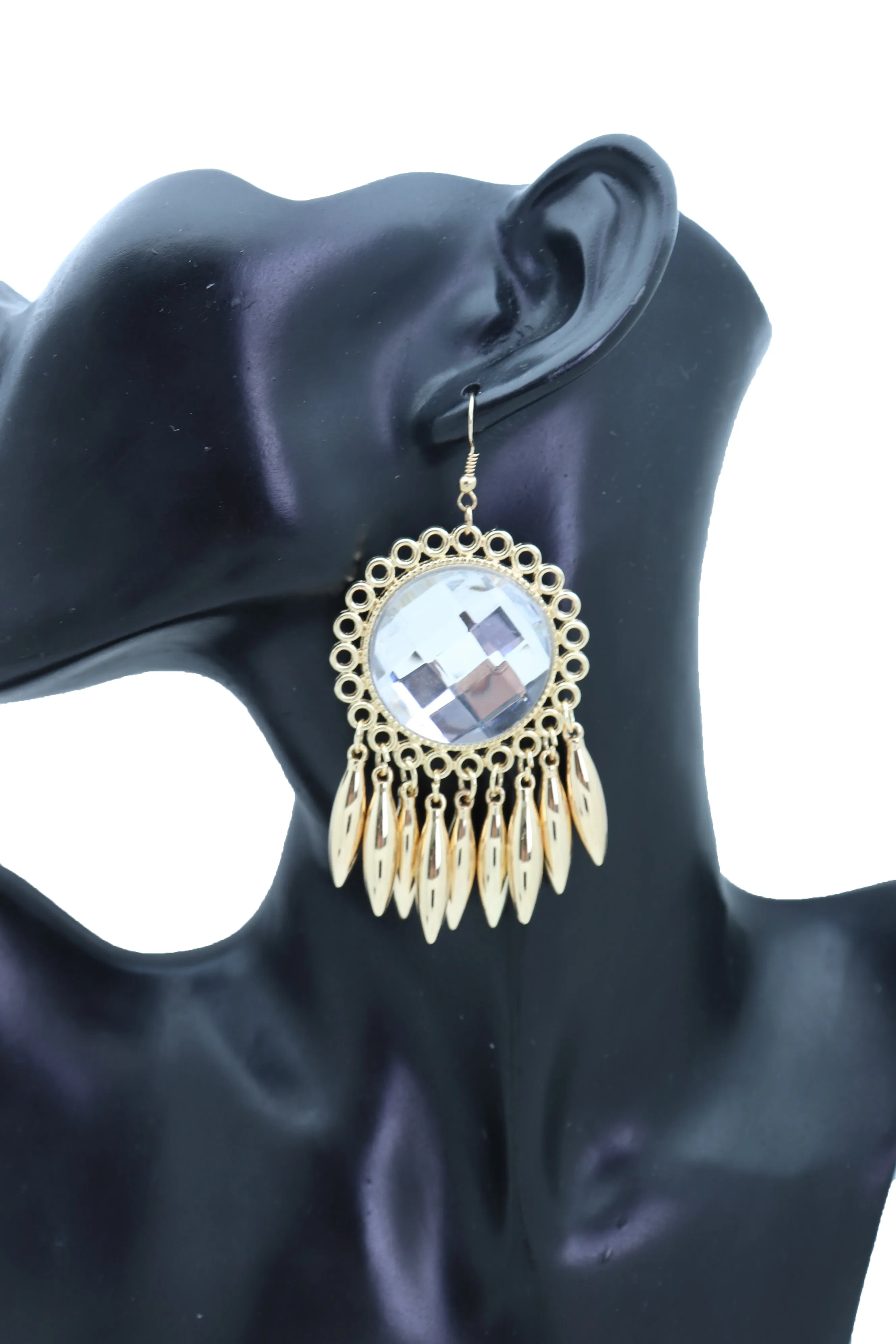 Earrings Set Hook Gold Shiny Sun Flower Charm Bling Style Sexy Look