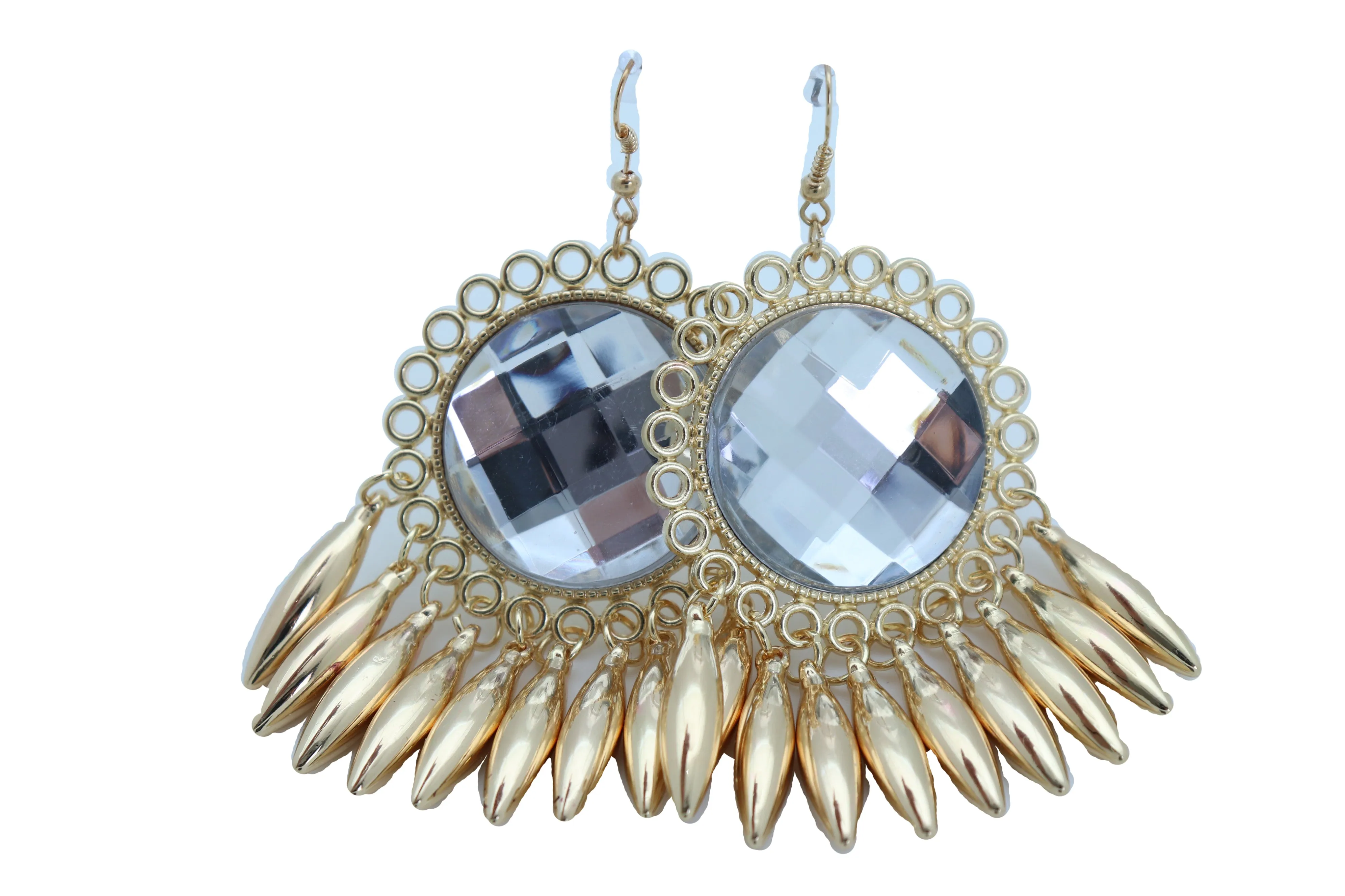 Earrings Set Hook Gold Shiny Sun Flower Charm Bling Style Sexy Look