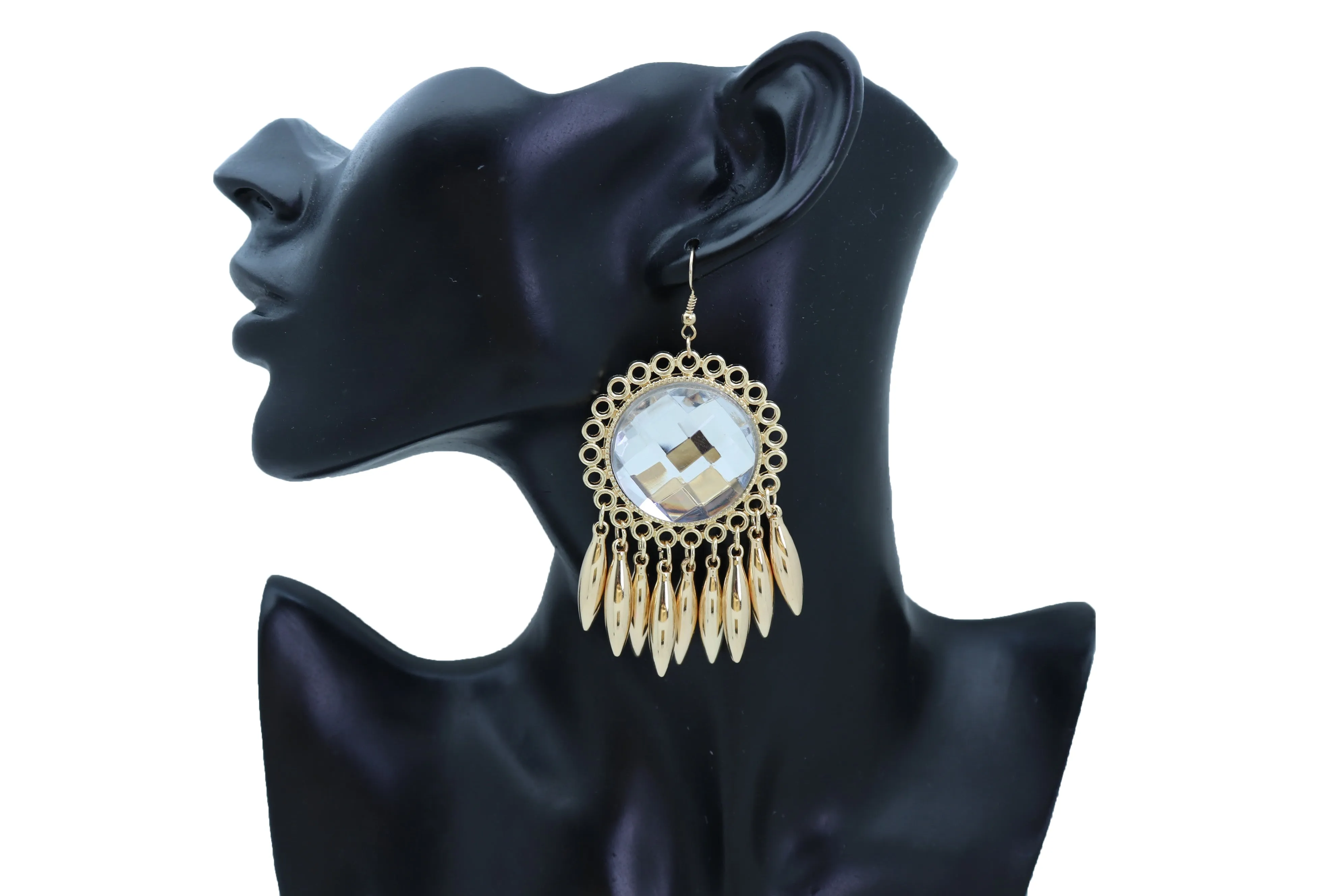 Earrings Set Hook Gold Shiny Sun Flower Charm Bling Style Sexy Look
