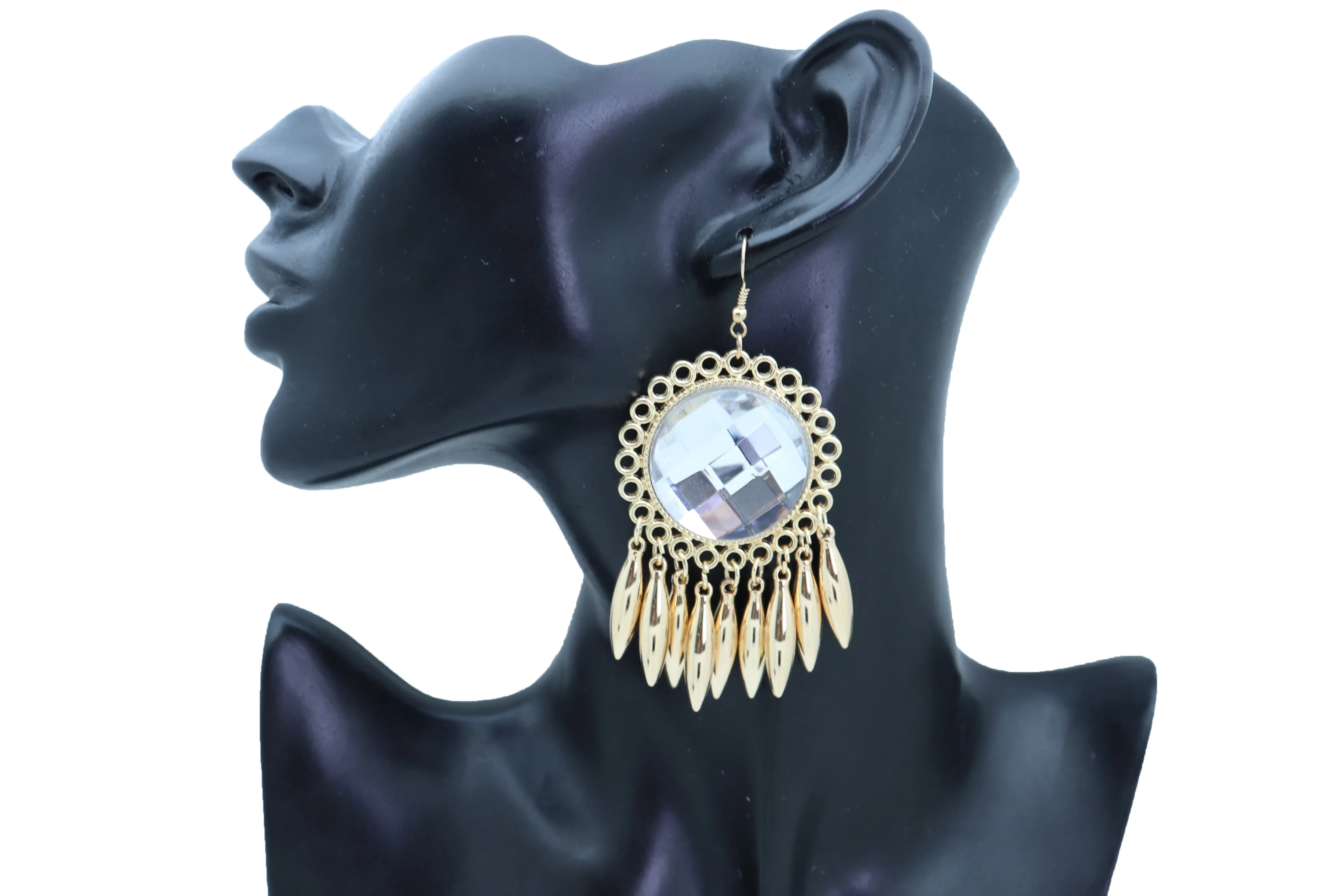 Earrings Set Hook Gold Shiny Sun Flower Charm Bling Style Sexy Look
