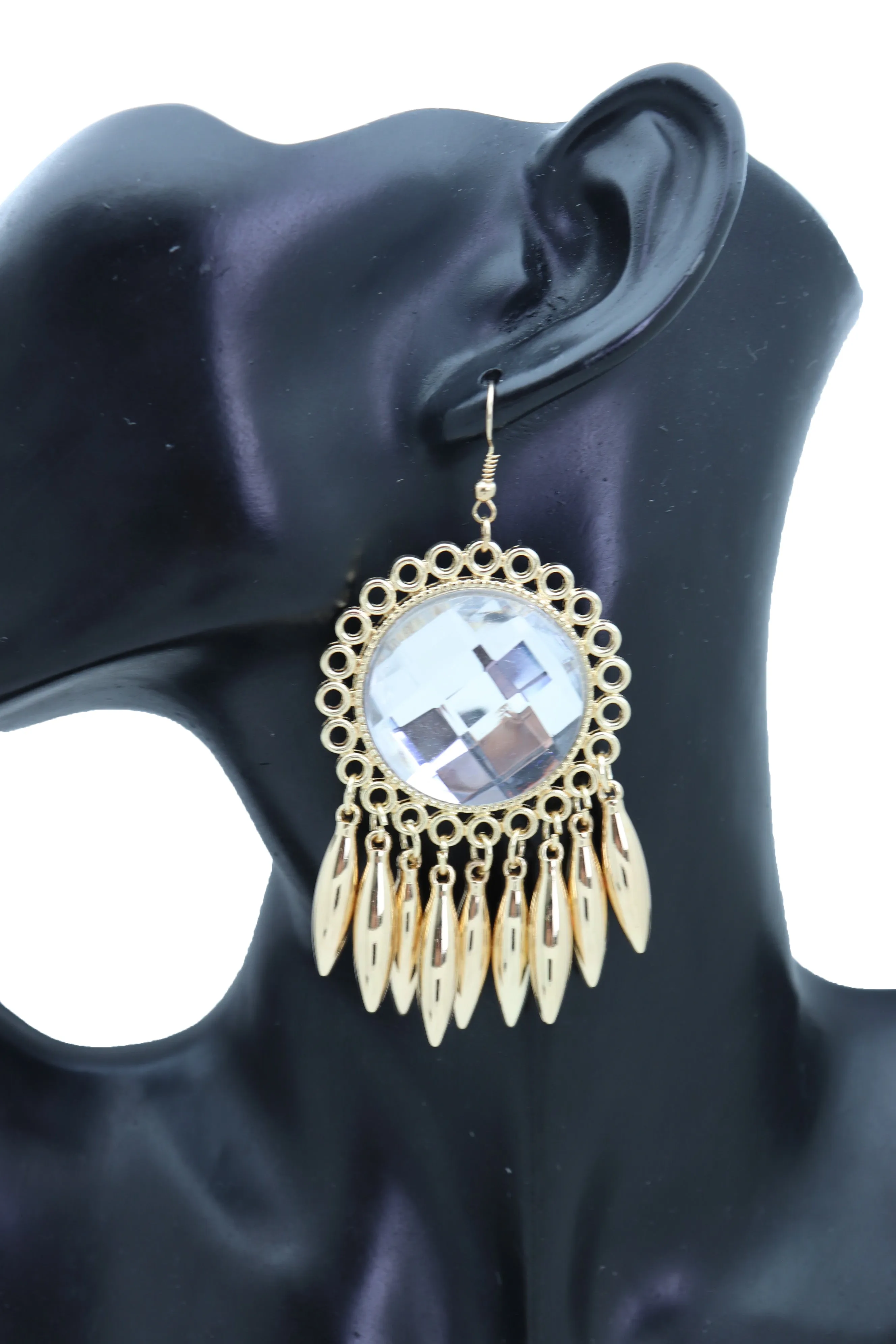 Earrings Set Hook Gold Shiny Sun Flower Charm Bling Style Sexy Look