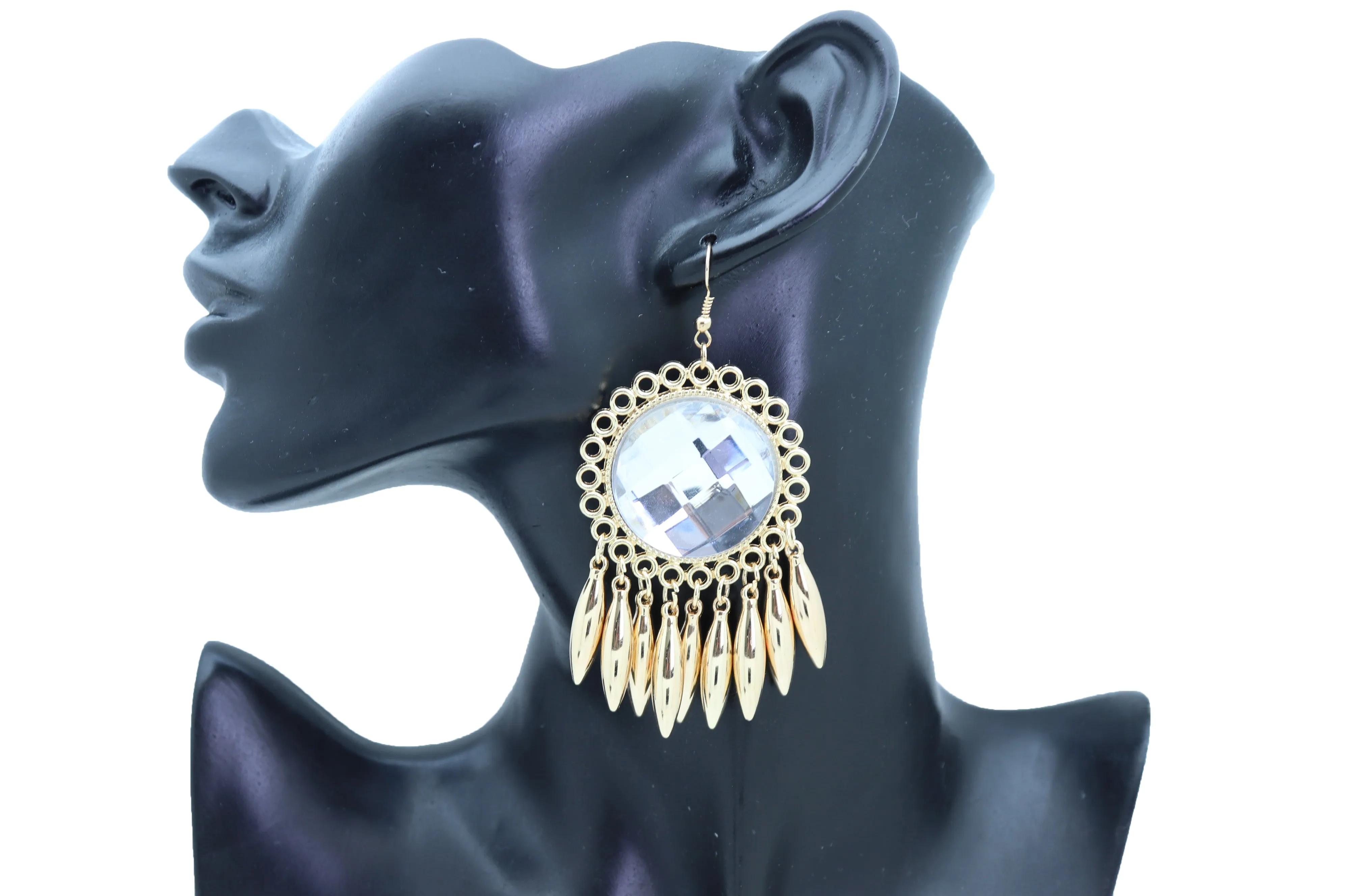 Earrings Set Hook Gold Shiny Sun Flower Charm Bling Style Sexy Look