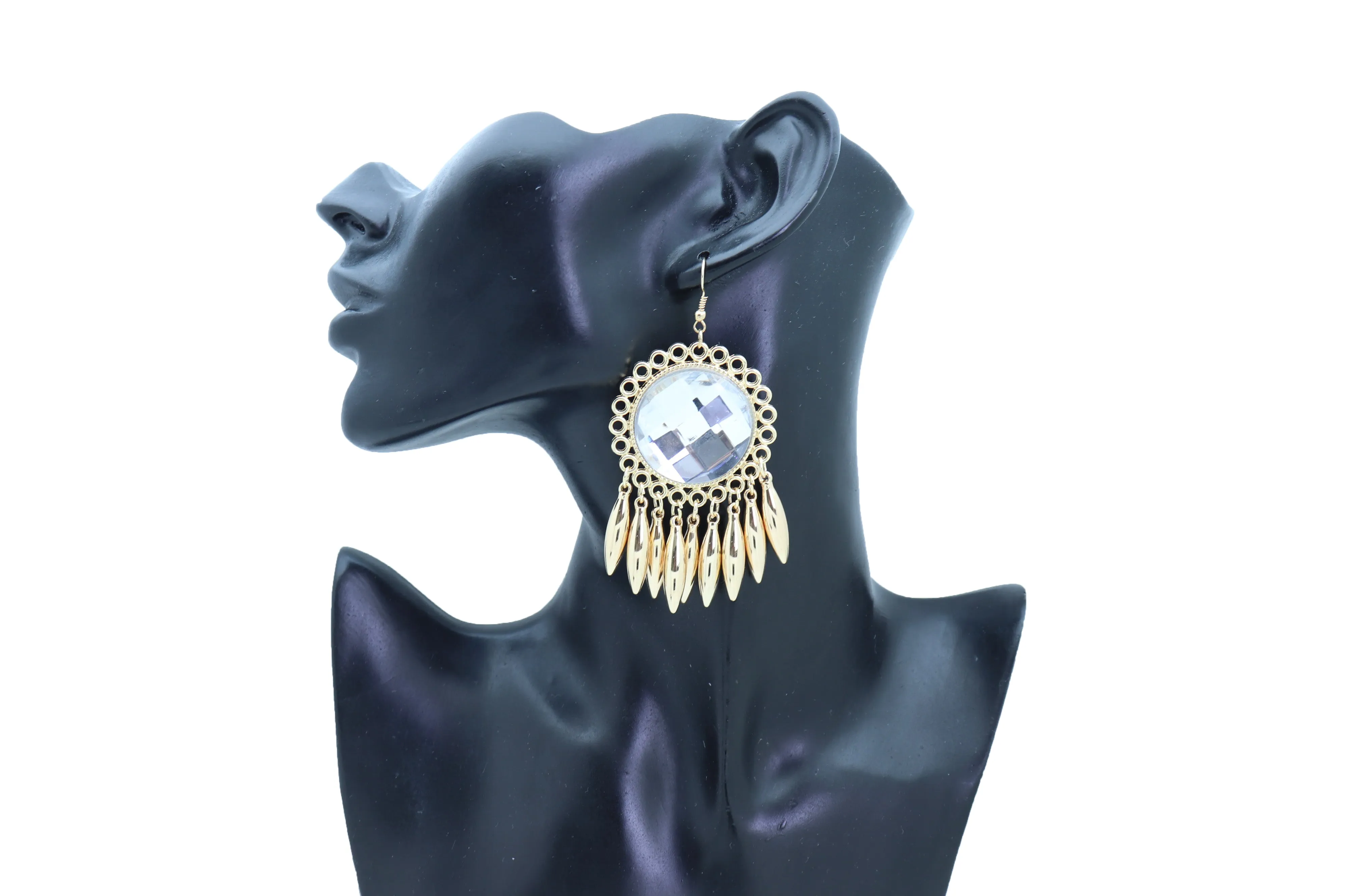 Earrings Set Hook Gold Shiny Sun Flower Charm Bling Style Sexy Look