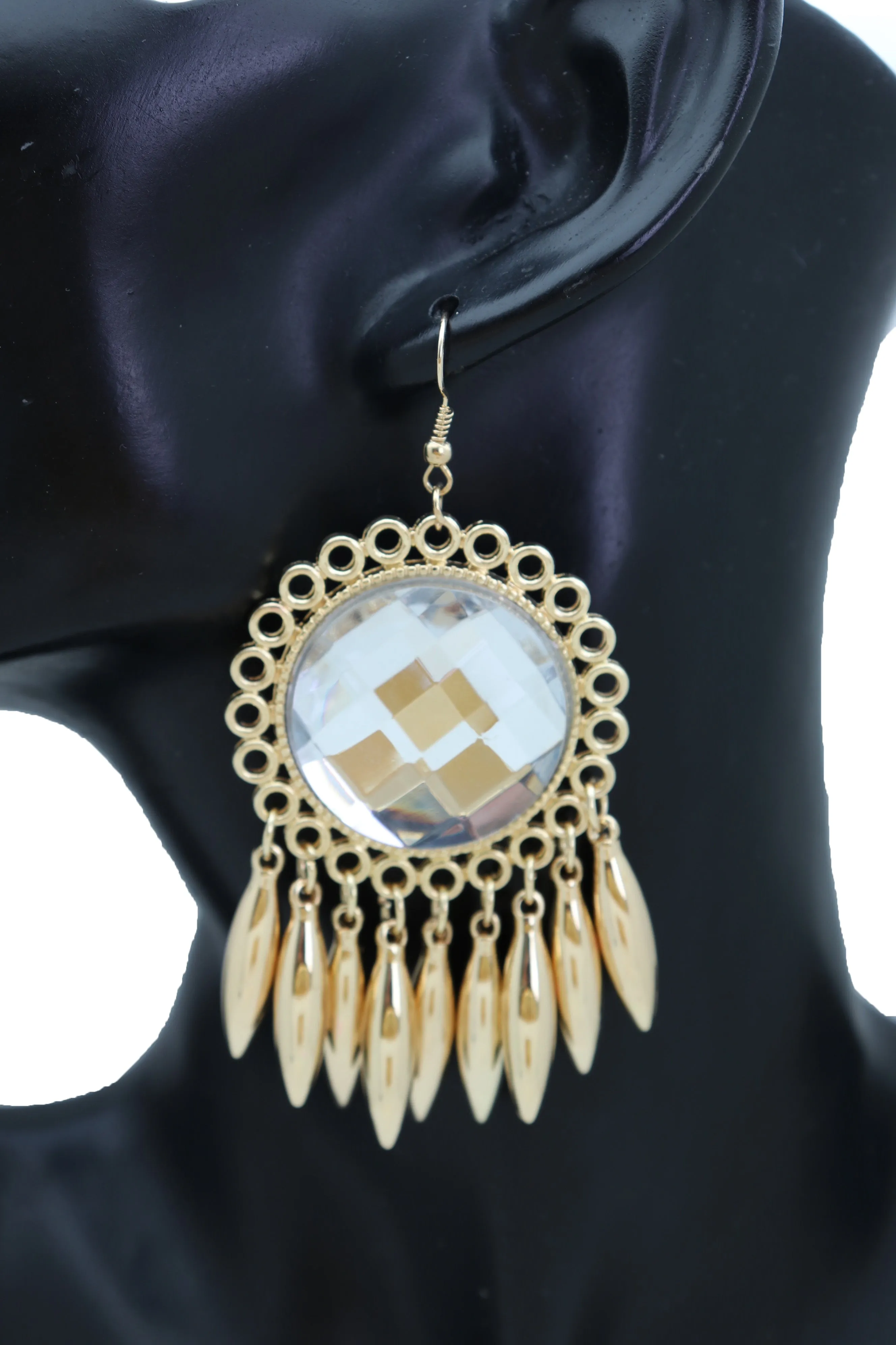 Earrings Set Hook Gold Shiny Sun Flower Charm Bling Style Sexy Look