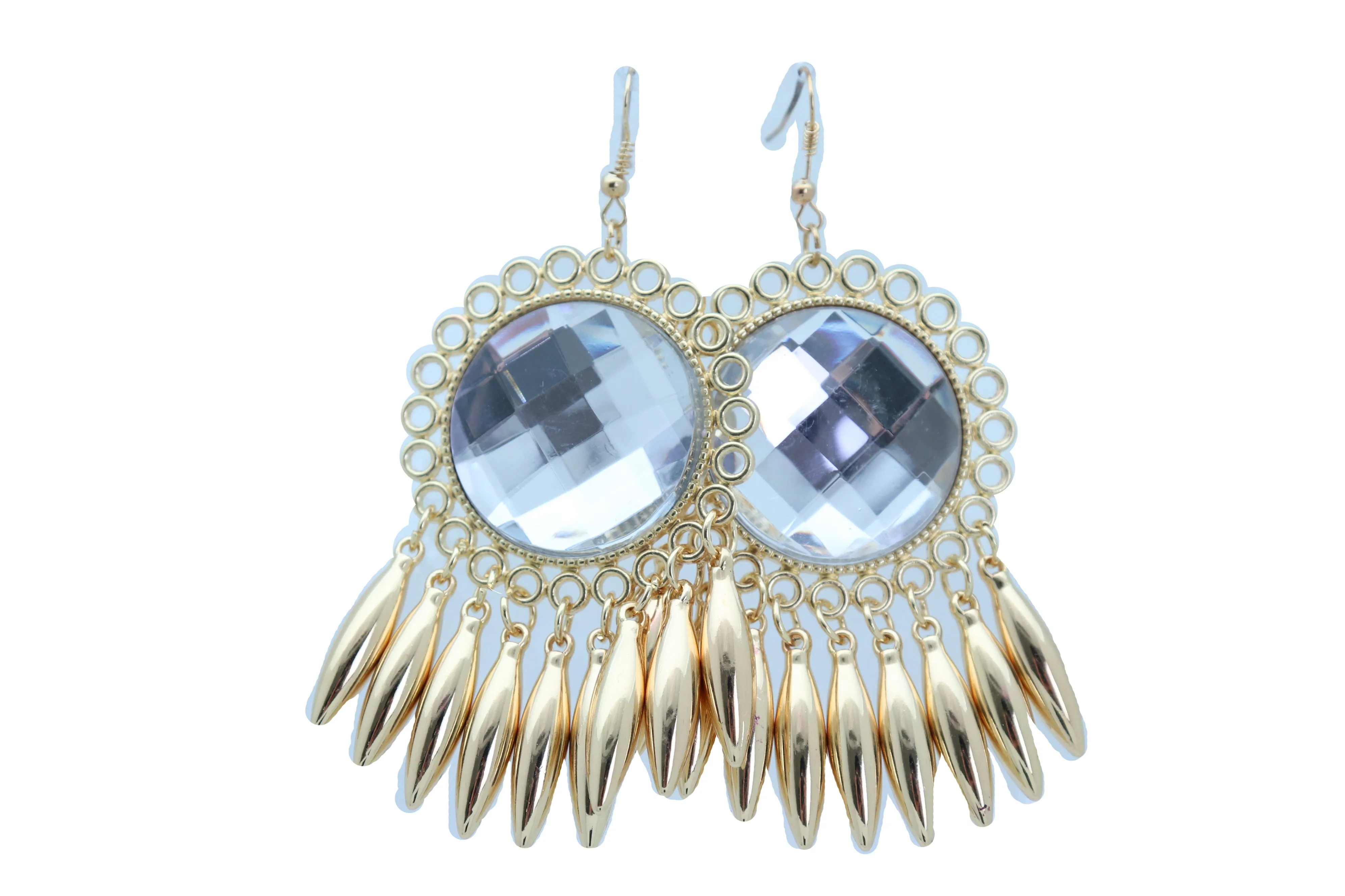 Earrings Set Hook Gold Shiny Sun Flower Charm Bling Style Sexy Look