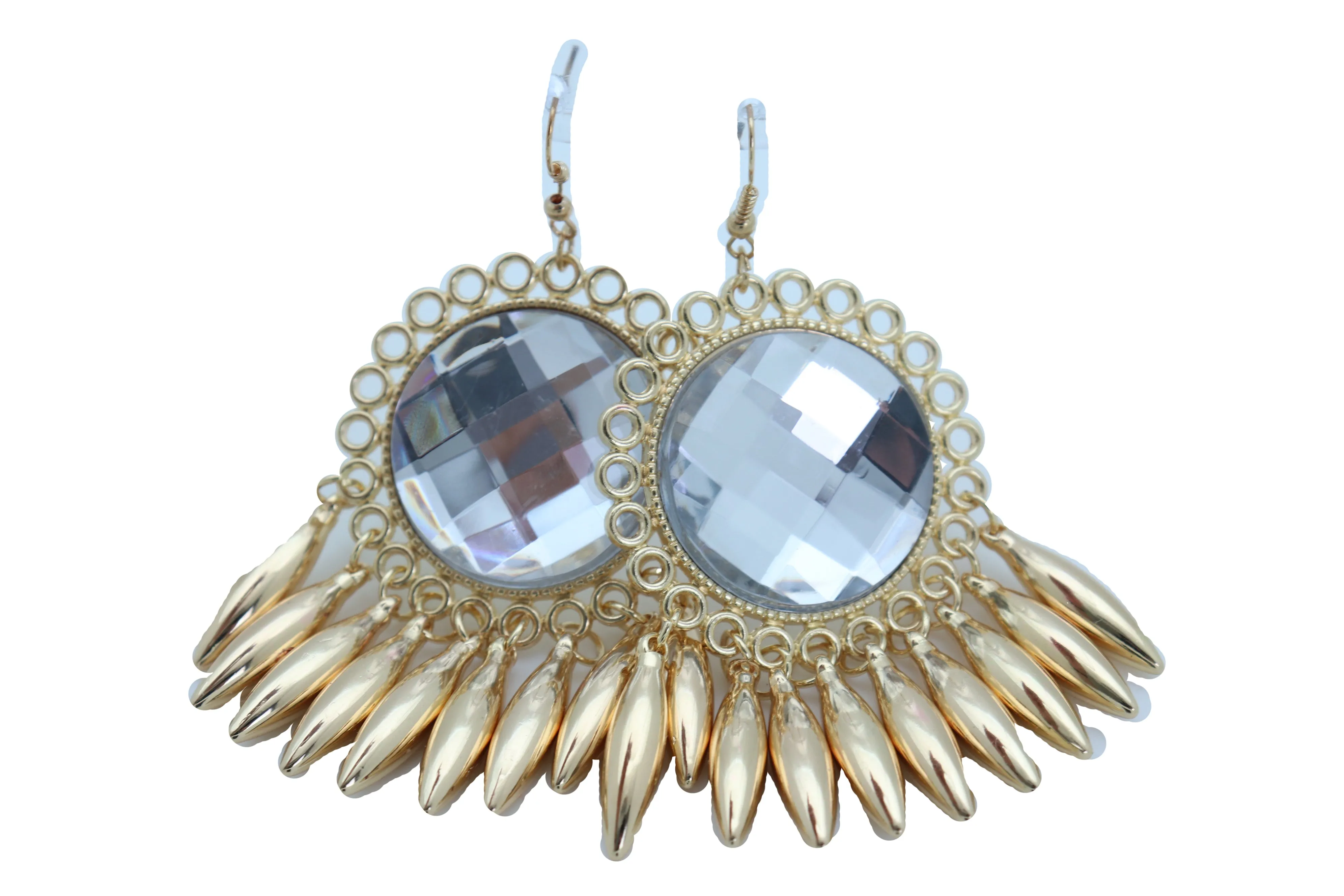 Earrings Set Hook Gold Shiny Sun Flower Charm Bling Style Sexy Look