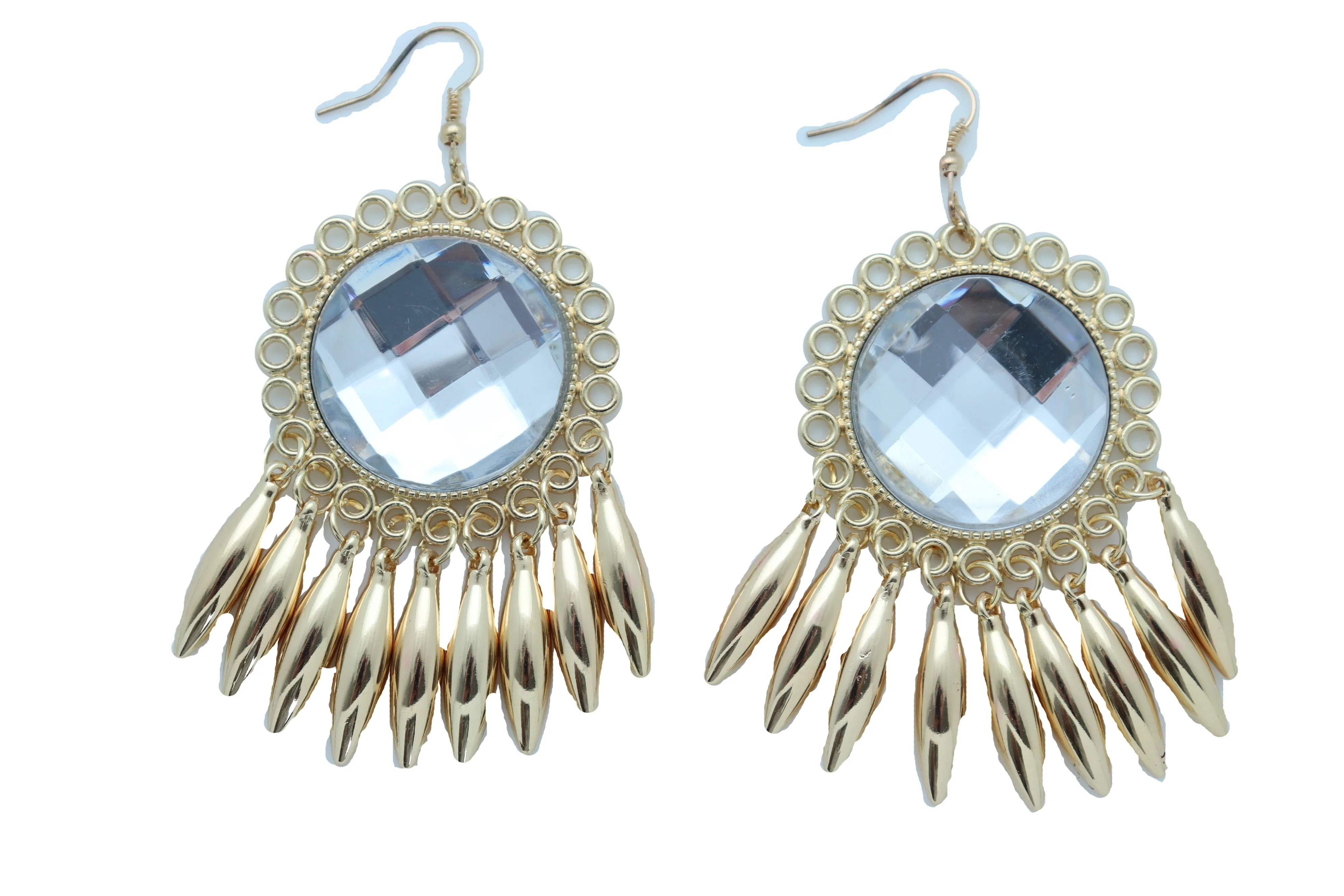 Earrings Set Hook Gold Shiny Sun Flower Charm Bling Style Sexy Look