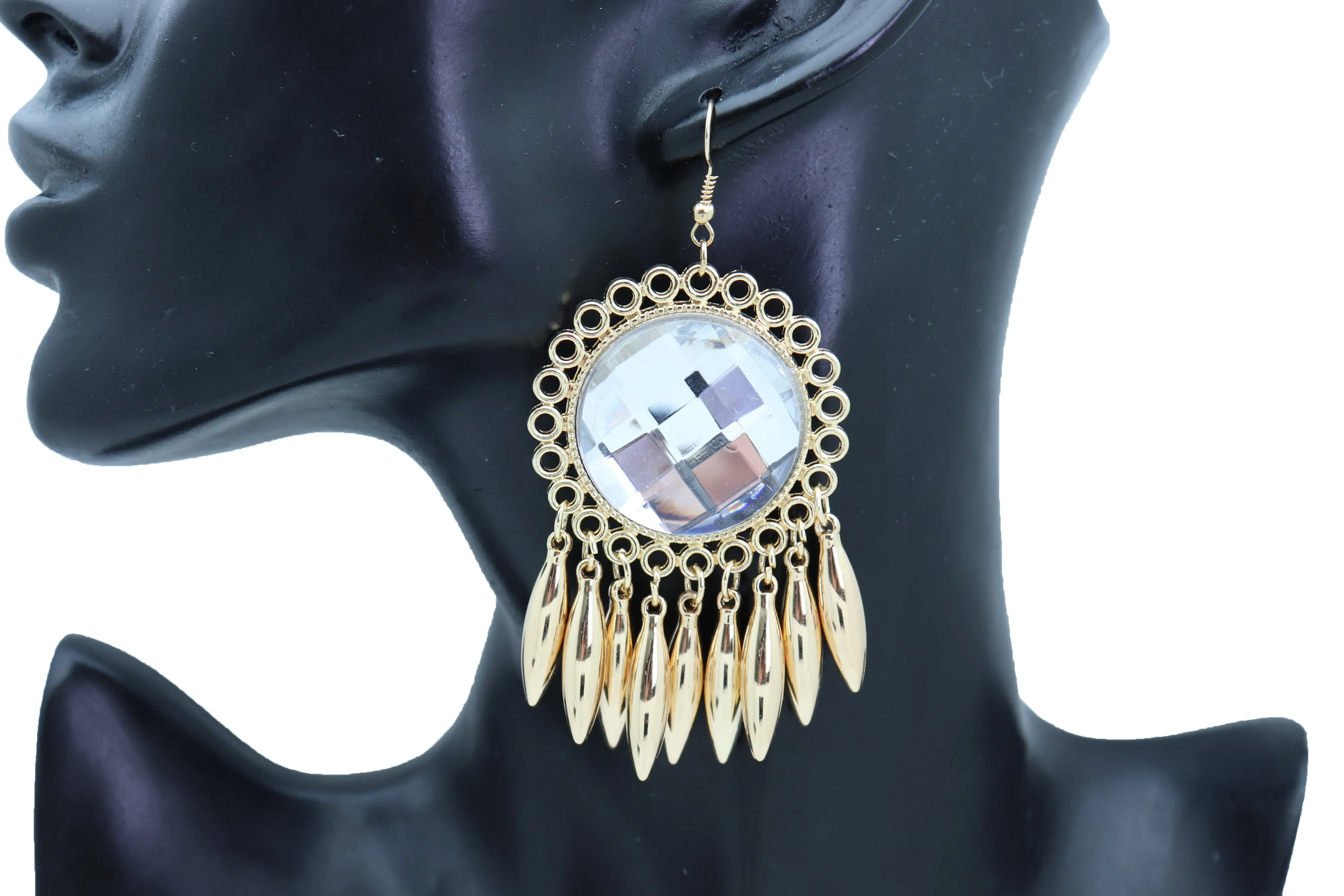 Earrings Set Hook Gold Shiny Sun Flower Charm Bling Style Sexy Look