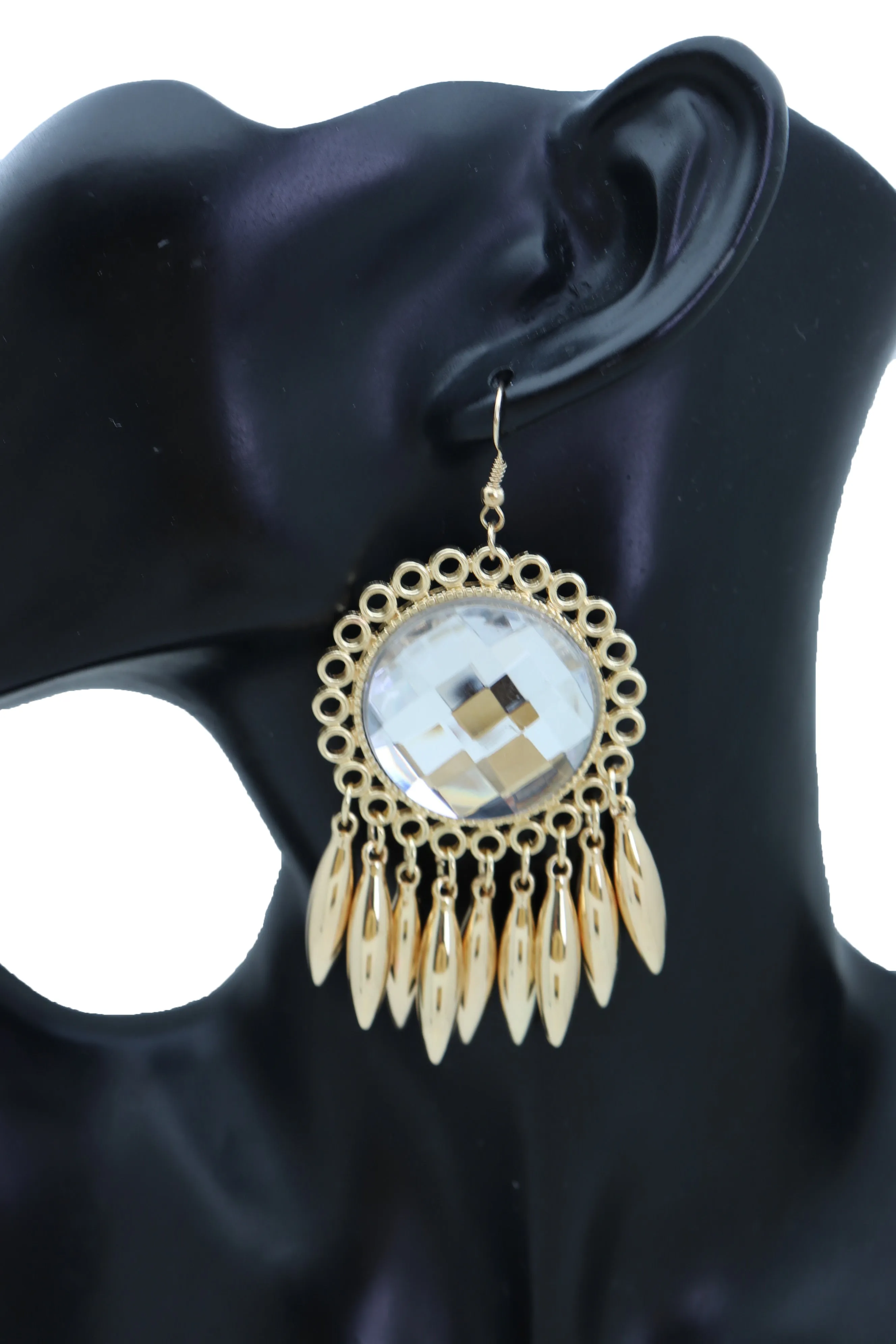 Earrings Set Hook Gold Shiny Sun Flower Charm Bling Style Sexy Look