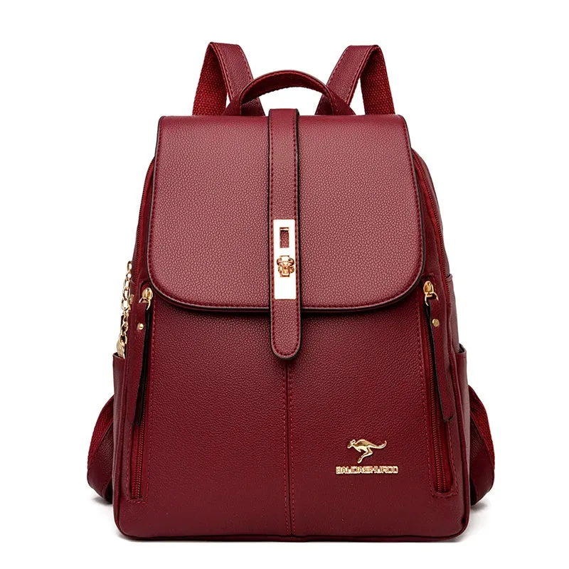 Elegance® Chic Voyager 3649 Luxury Women Leather Backpacks for Girls Sac Casual Daypack Black Vintage Backpack School Bags for Girls Mochila Rucksack