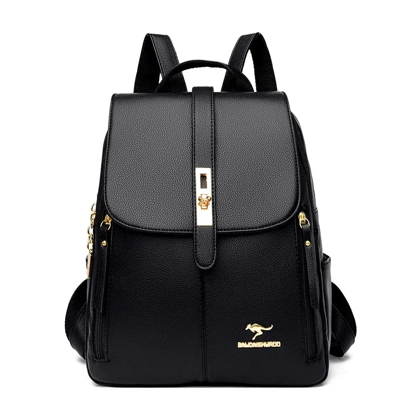 Elegance® Chic Voyager 3649 Luxury Women Leather Backpacks for Girls Sac Casual Daypack Black Vintage Backpack School Bags for Girls Mochila Rucksack