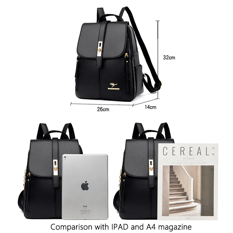 Elegance® Chic Voyager 3649 Luxury Women Leather Backpacks for Girls Sac Casual Daypack Black Vintage Backpack School Bags for Girls Mochila Rucksack