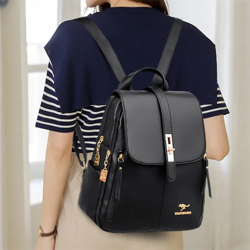 Elegance® Chic Voyager 3649 Luxury Women Leather Backpacks for Girls Sac Casual Daypack Black Vintage Backpack School Bags for Girls Mochila Rucksack