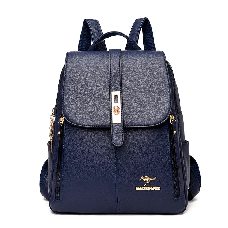 Elegance® Chic Voyager 3649 Luxury Women Leather Backpacks for Girls Sac Casual Daypack Black Vintage Backpack School Bags for Girls Mochila Rucksack