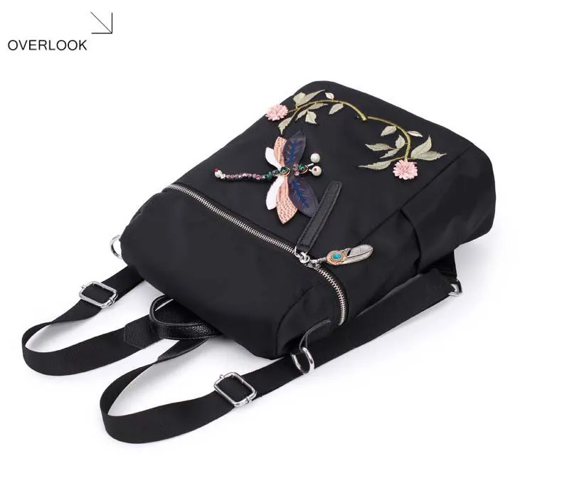 Elegant Flower Dragon Fly Backpack with 3D embroidery
