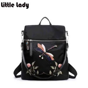 Elegant Flower Dragon Fly Backpack with 3D embroidery