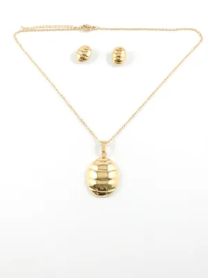 Elegant Unique Oval Layered Design Yellow Gold Plated Steel Set