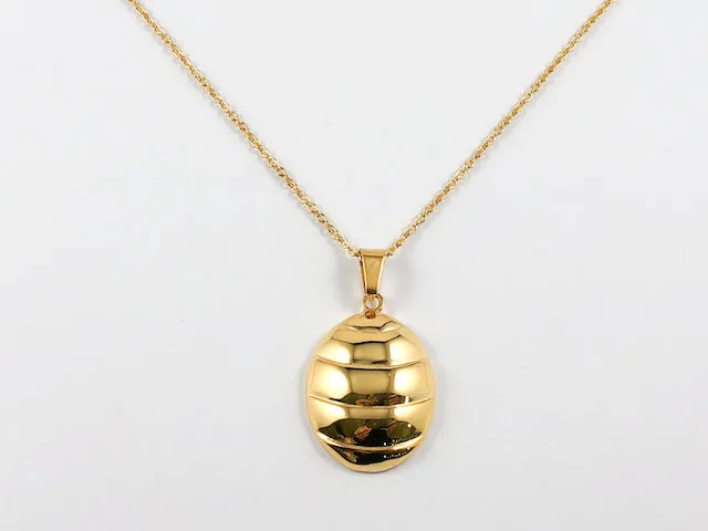Elegant Unique Oval Layered Design Yellow Gold Plated Steel Set