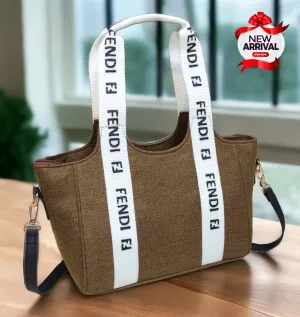 Fendi Jute Shoulder Bag for Women: Stylish and Sustainable (Brown)