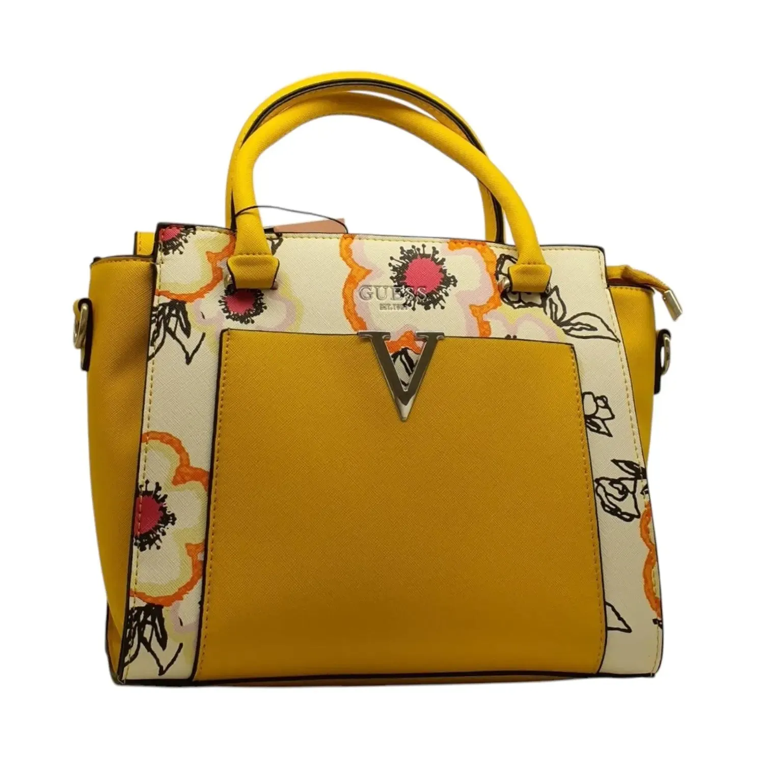 Floral Handbag with V Accent