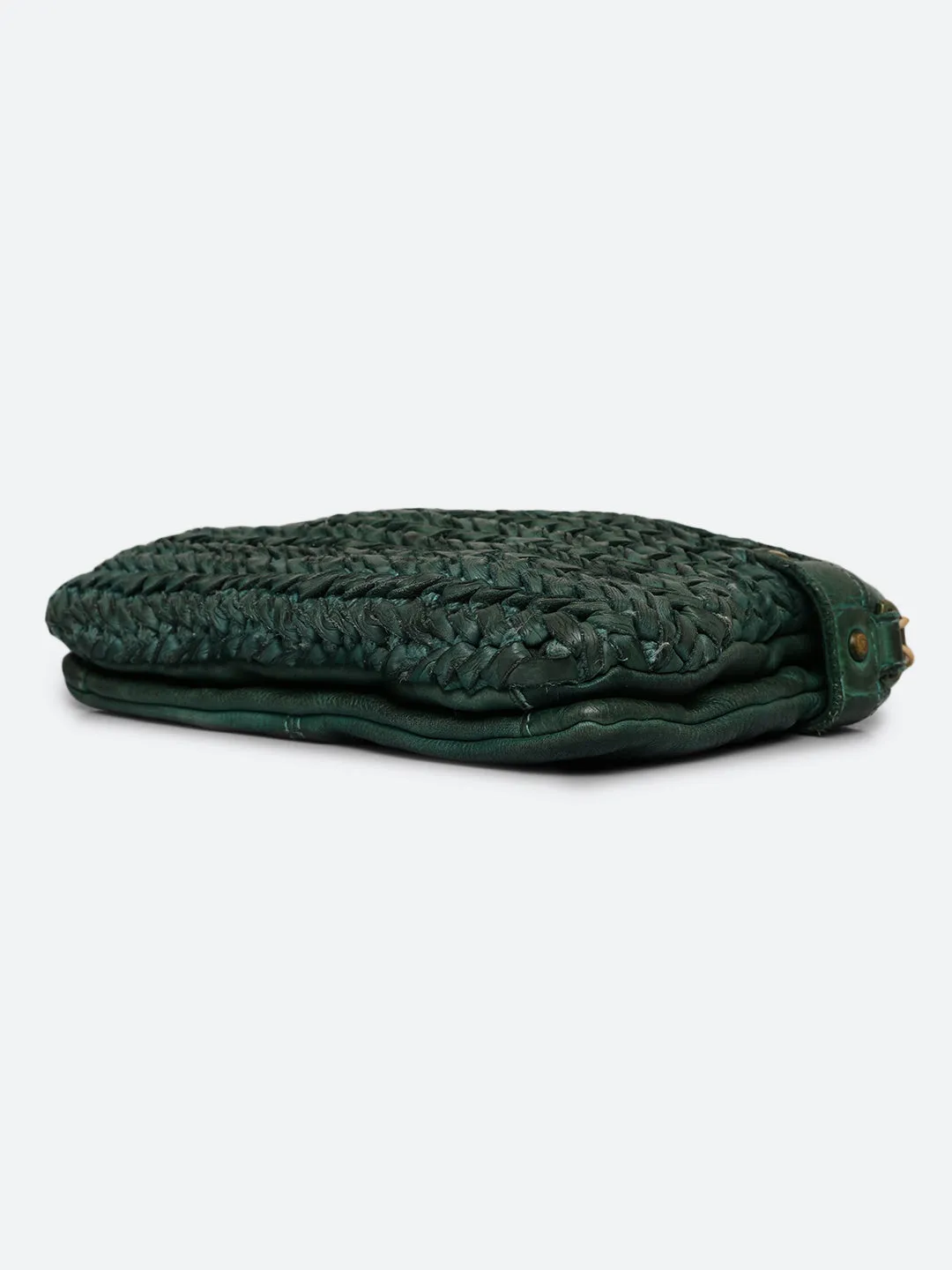 Genuine Green Leather Sling Bag With Weaving