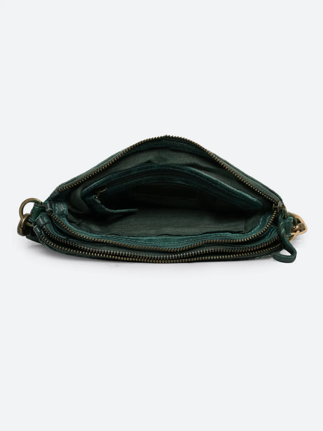 Genuine Green Leather Sling Bag With Weaving