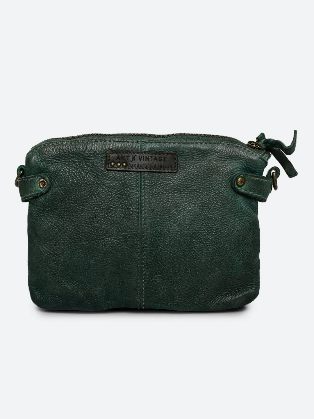 Genuine Green Leather Sling Bag With Weaving