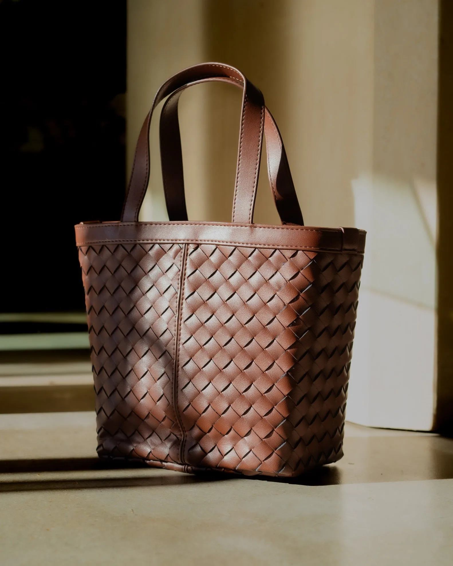 Genuine Leather Woven Tote Bag