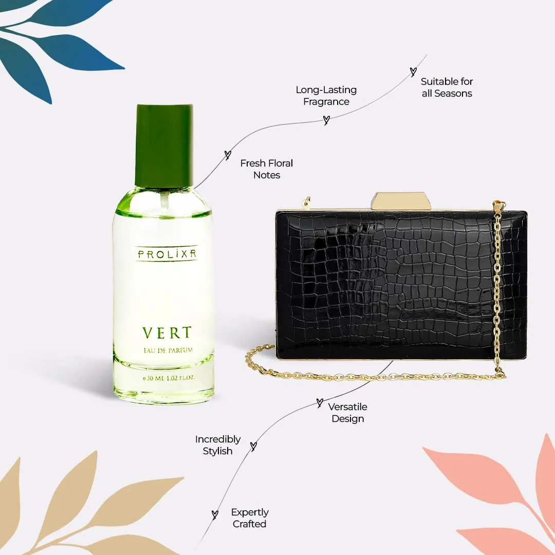 Gleevers Chic & Fragrant Gift for Women | Gift Box pack of 2 with Perfume(30 ml) & Black Sling Bag | Birthday Gift, Anniversary Gift, Valentine Gift, Secret Santa Gifts