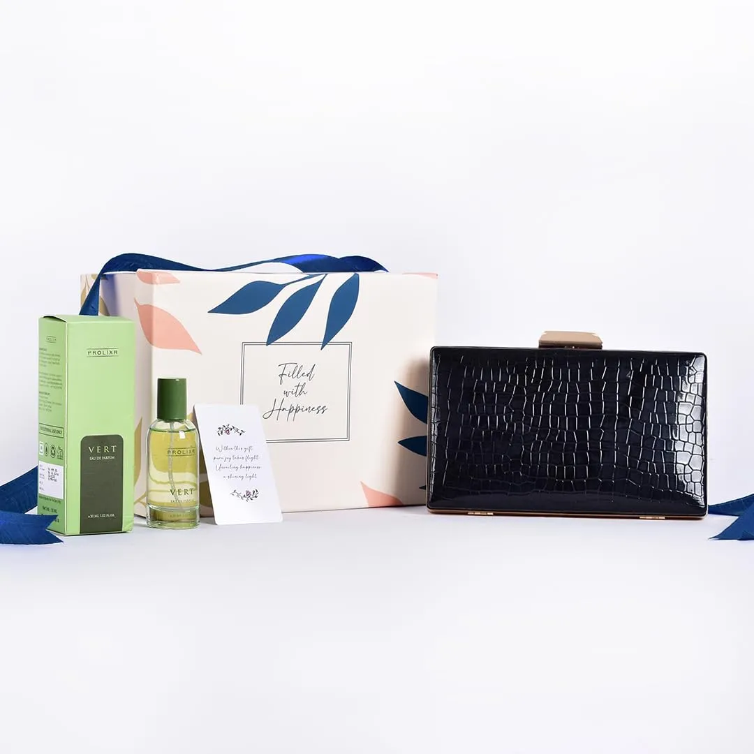 Gleevers Chic & Fragrant Gift for Women | Gift Box pack of 2 with Perfume(30 ml) & Black Sling Bag | Birthday Gift, Anniversary Gift, Valentine Gift, Secret Santa Gifts
