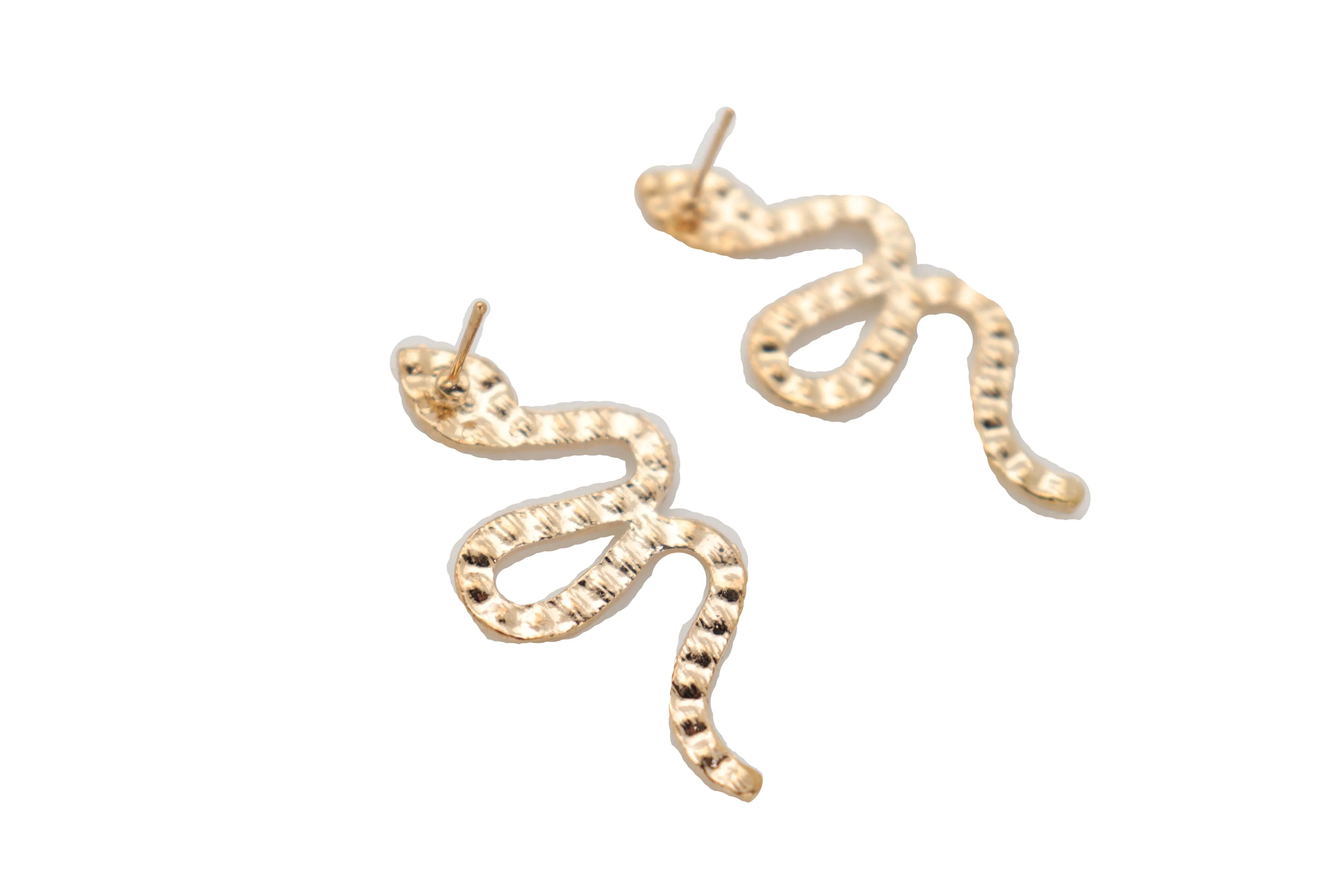Gold Metal Rhinestone Cobra Snake Earrings