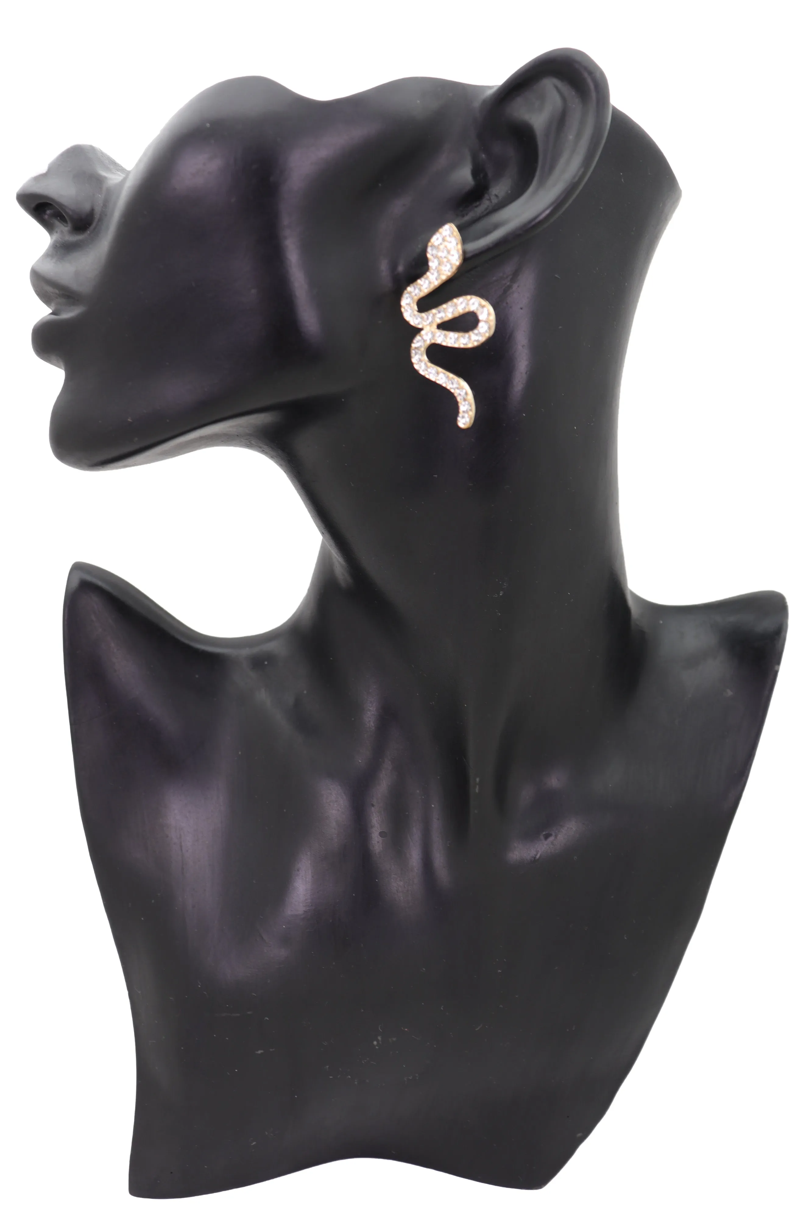 Gold Metal Rhinestone Cobra Snake Earrings