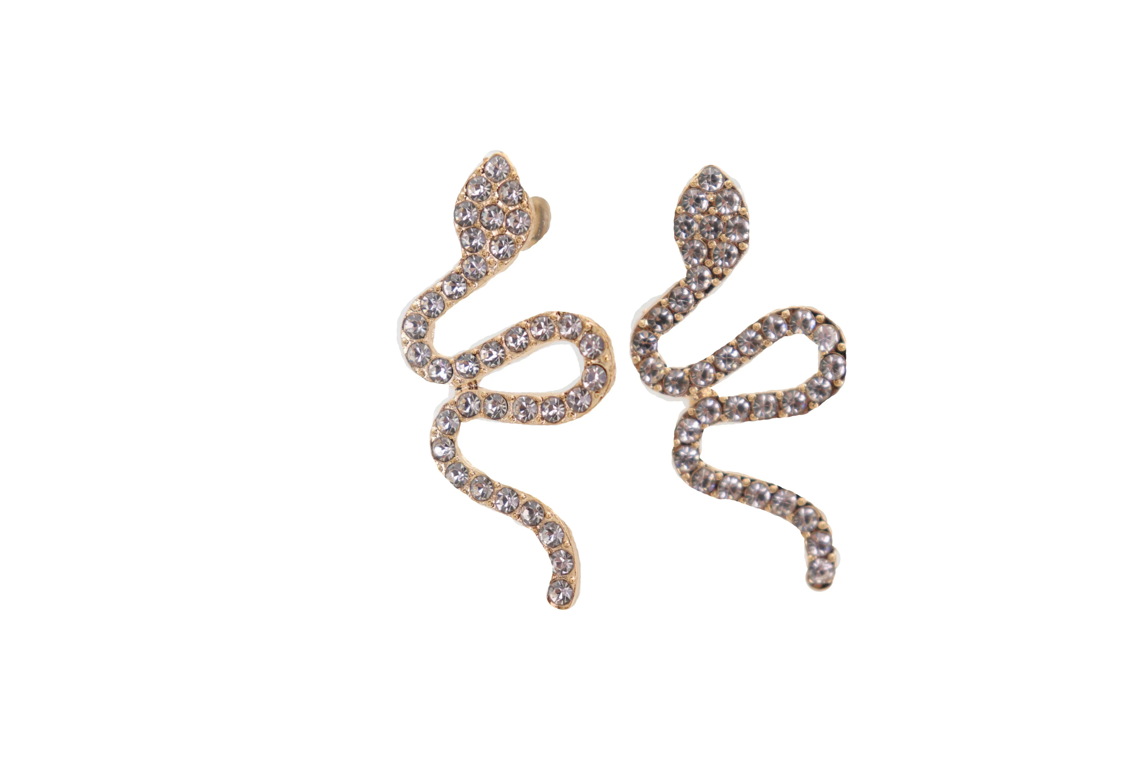 Gold Metal Rhinestone Cobra Snake Earrings