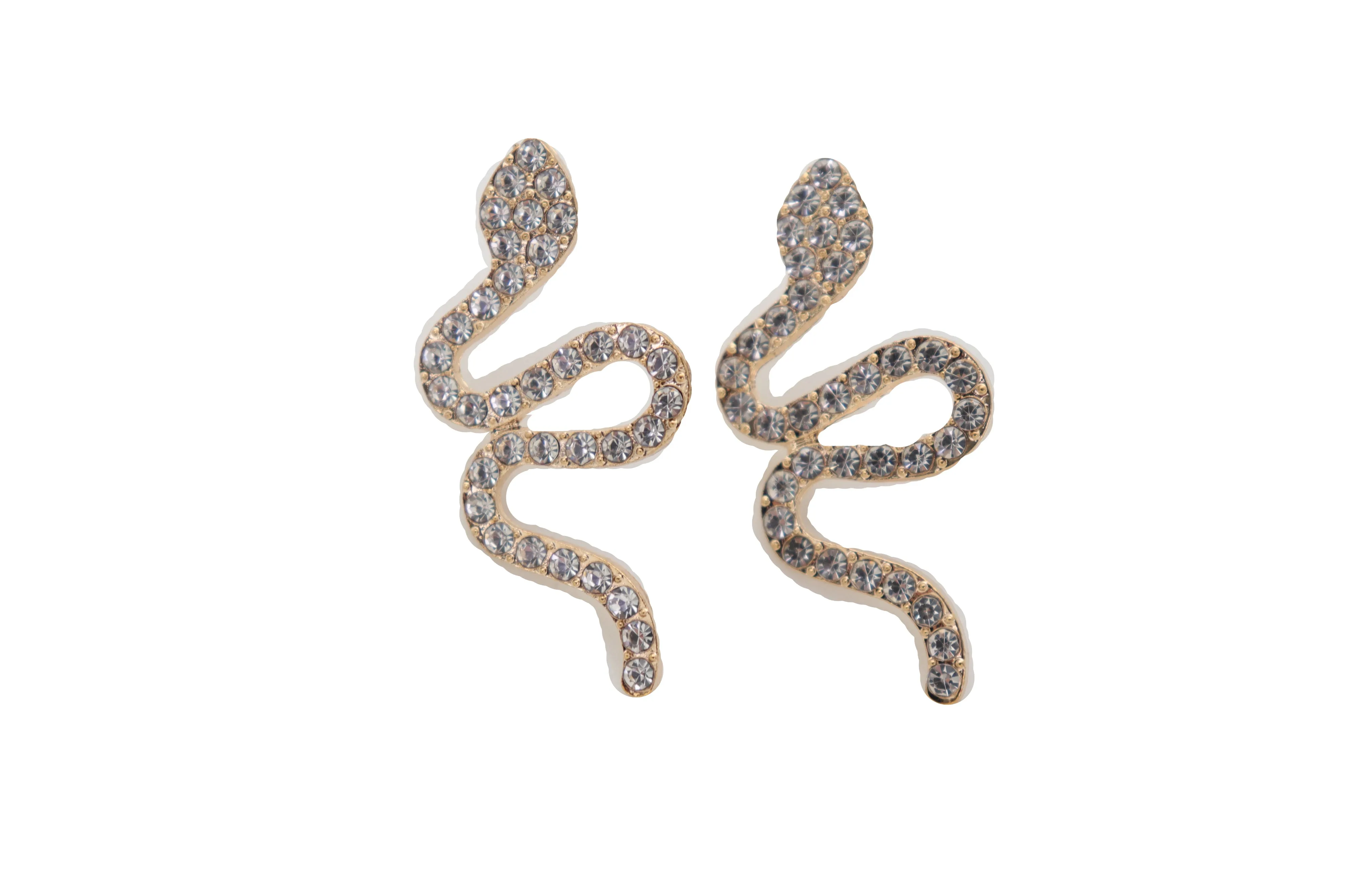 Gold Metal Rhinestone Cobra Snake Earrings