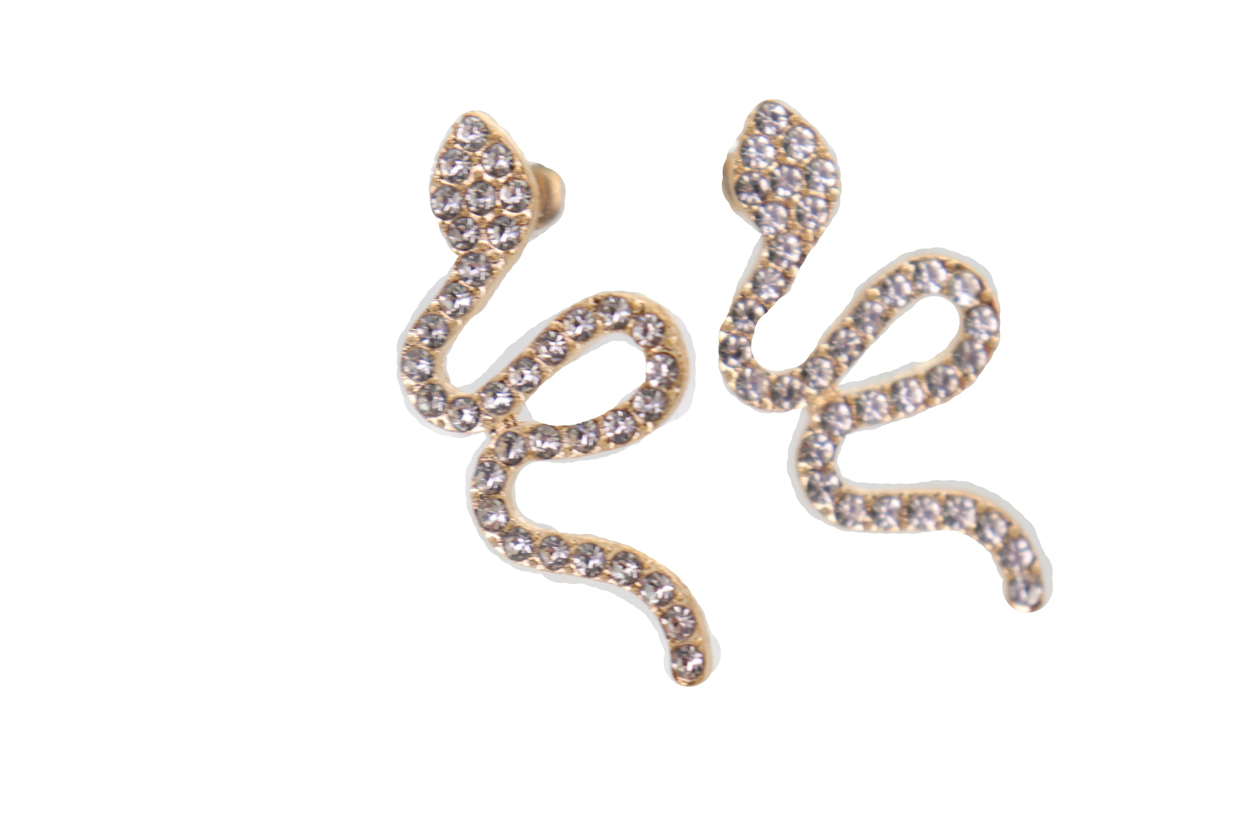 Gold Metal Rhinestone Cobra Snake Earrings