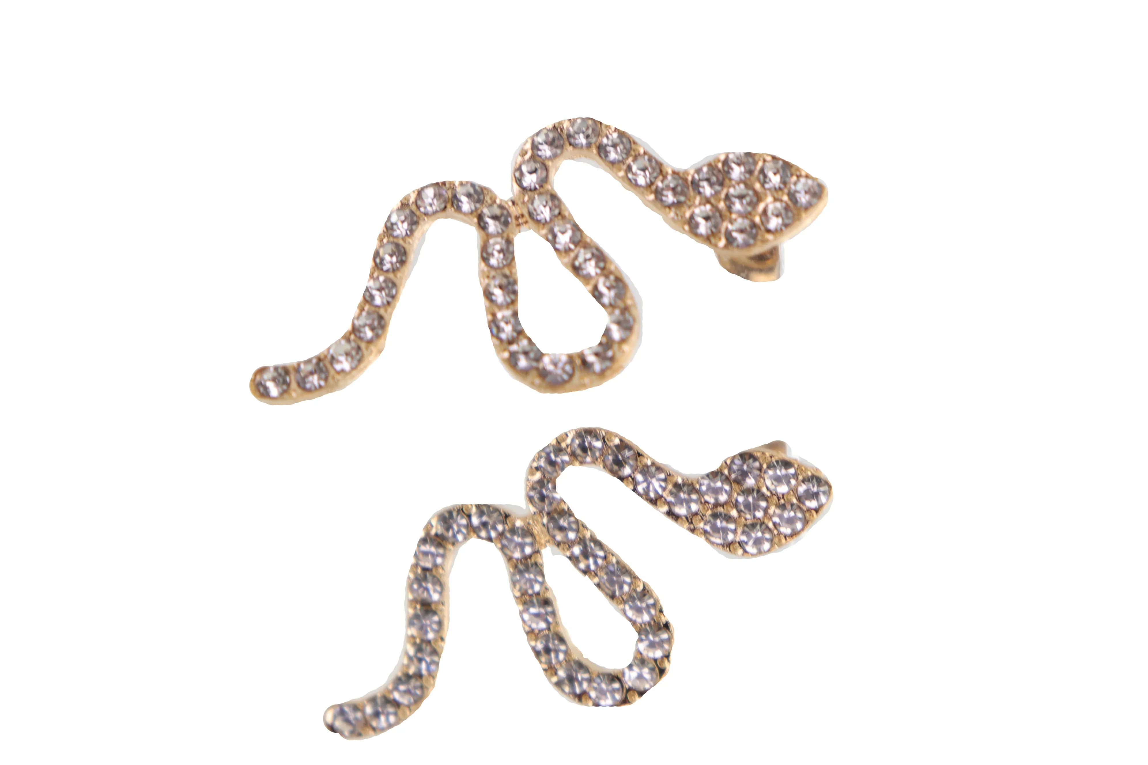 Gold Metal Rhinestone Cobra Snake Earrings