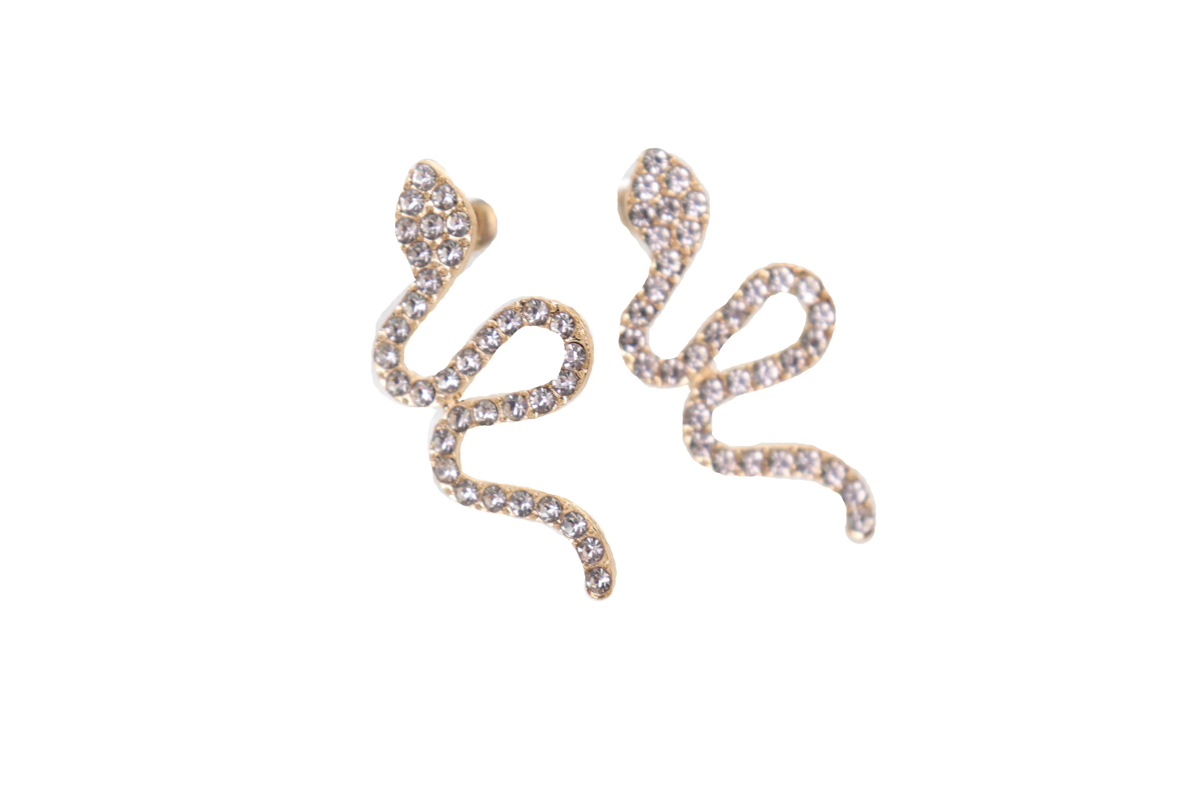 Gold Metal Rhinestone Cobra Snake Earrings