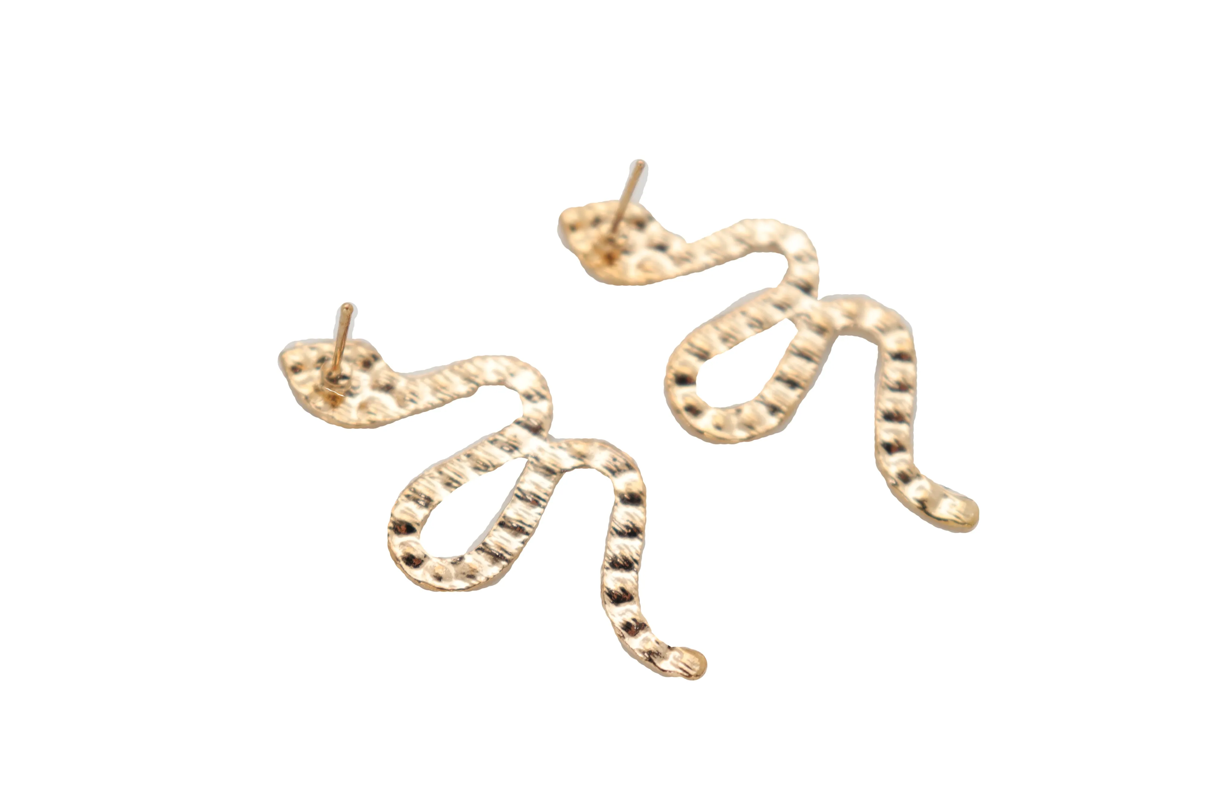Gold Metal Rhinestone Cobra Snake Earrings