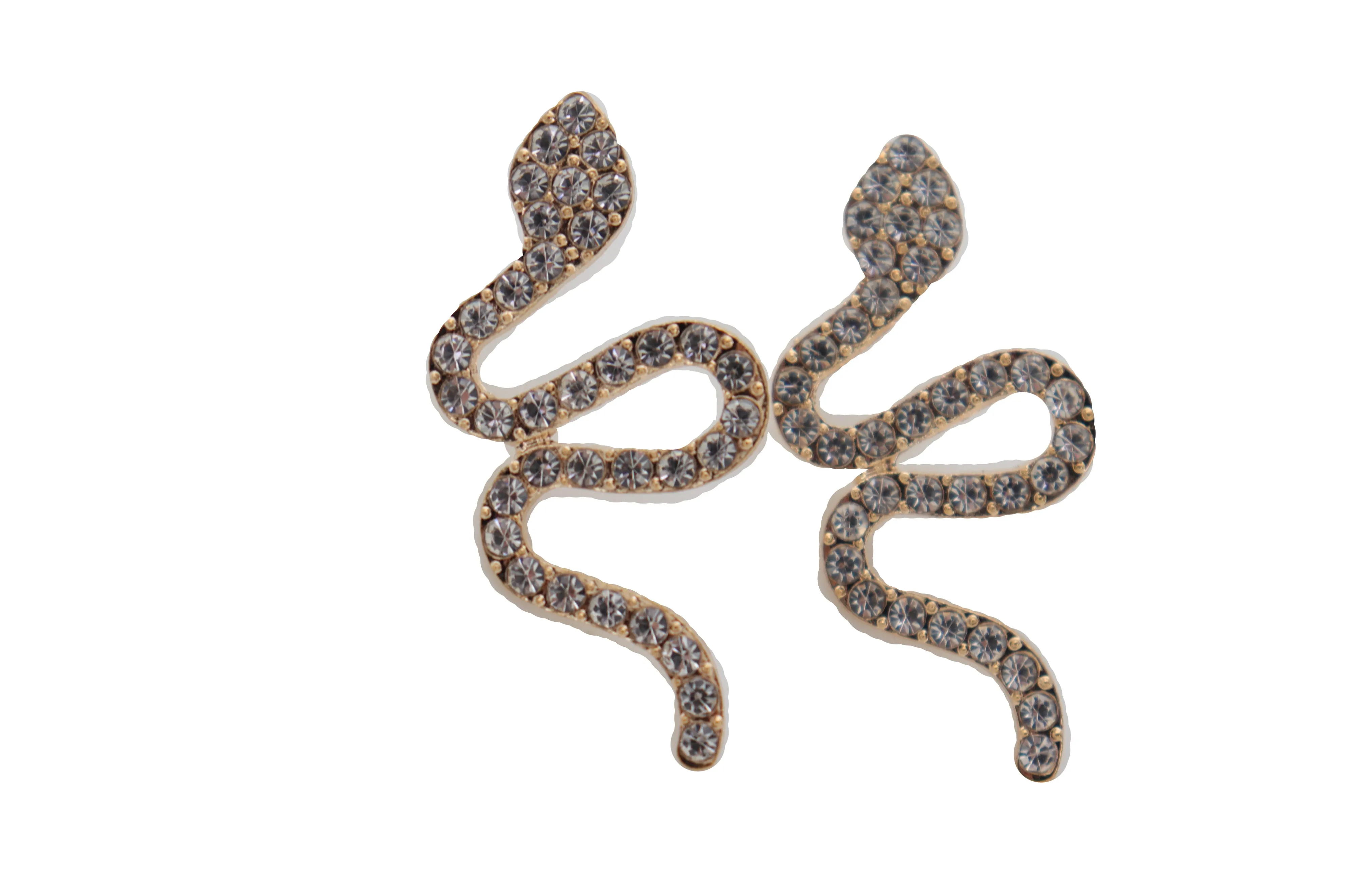 Gold Metal Rhinestone Cobra Snake Earrings