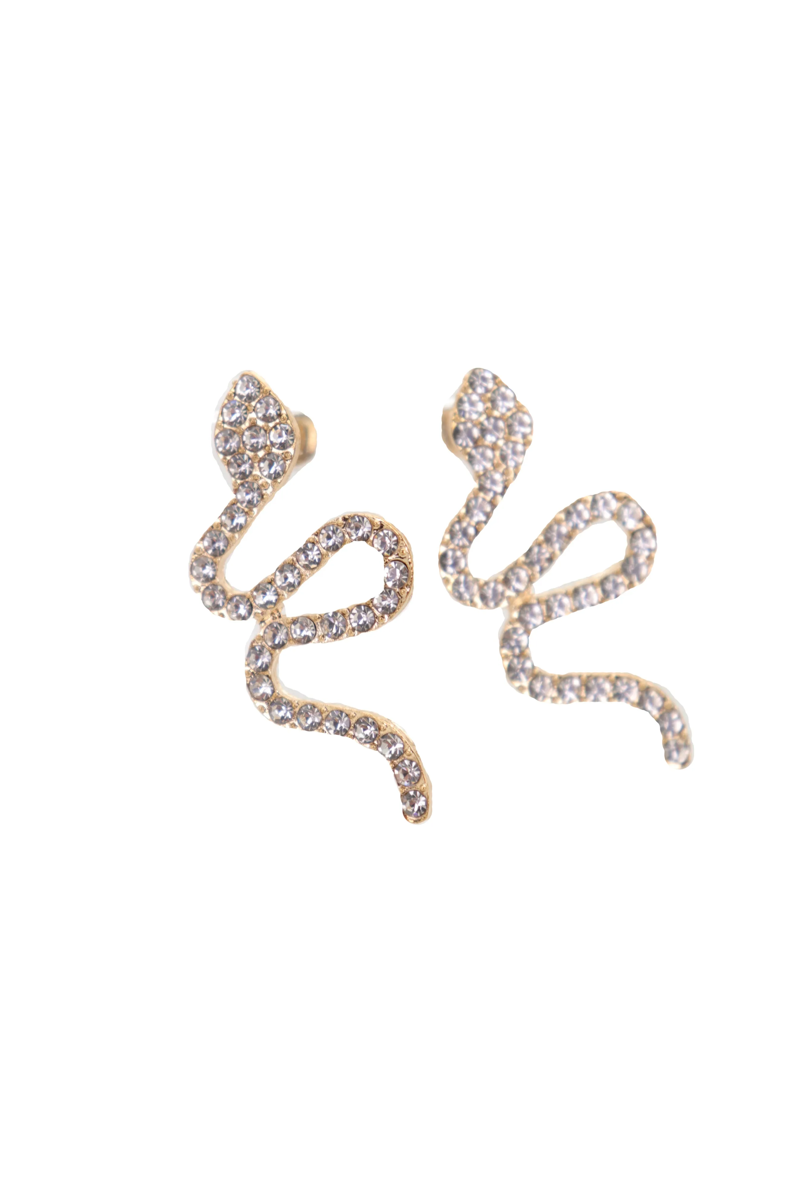 Gold Metal Rhinestone Cobra Snake Earrings