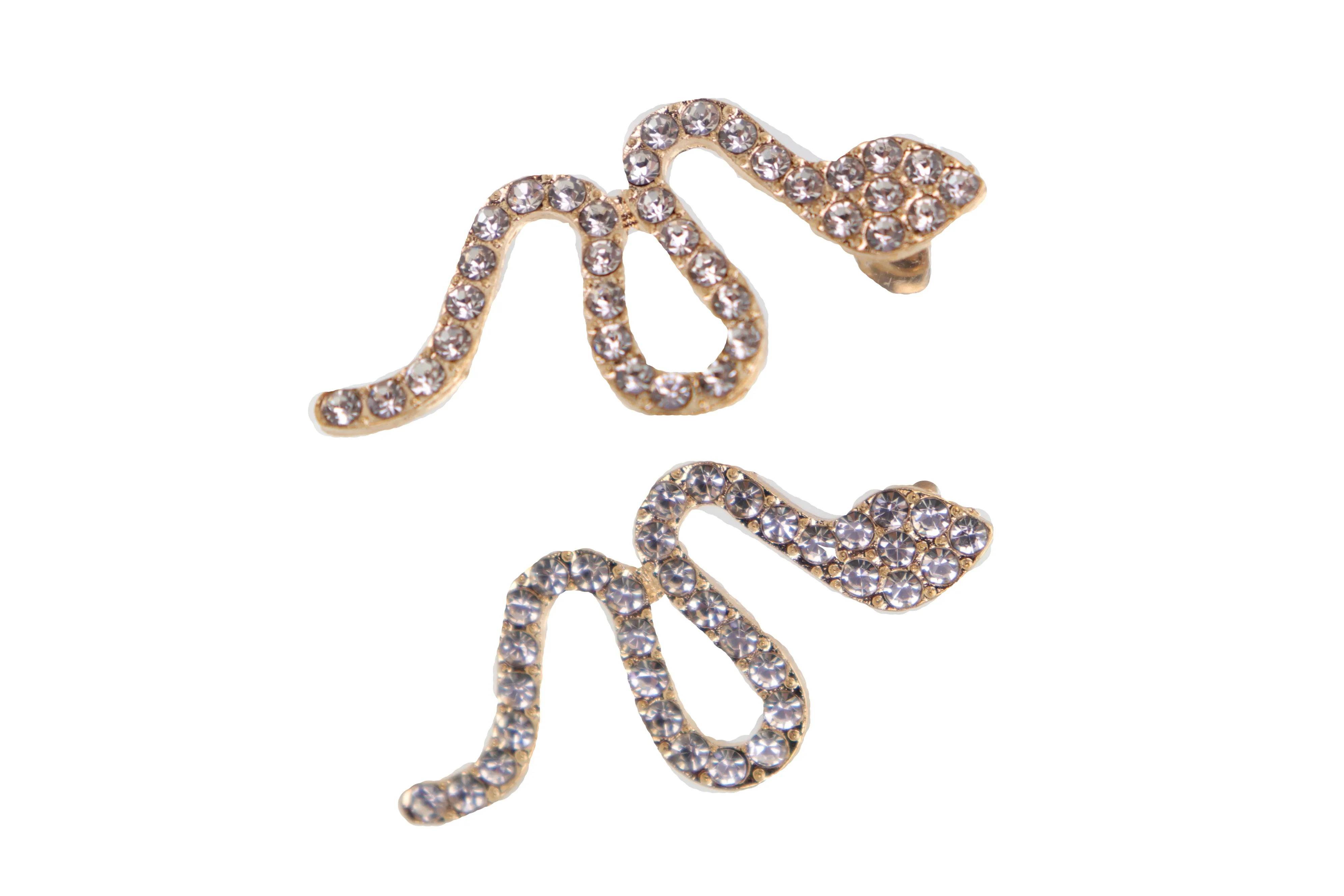 Gold Metal Rhinestone Cobra Snake Earrings