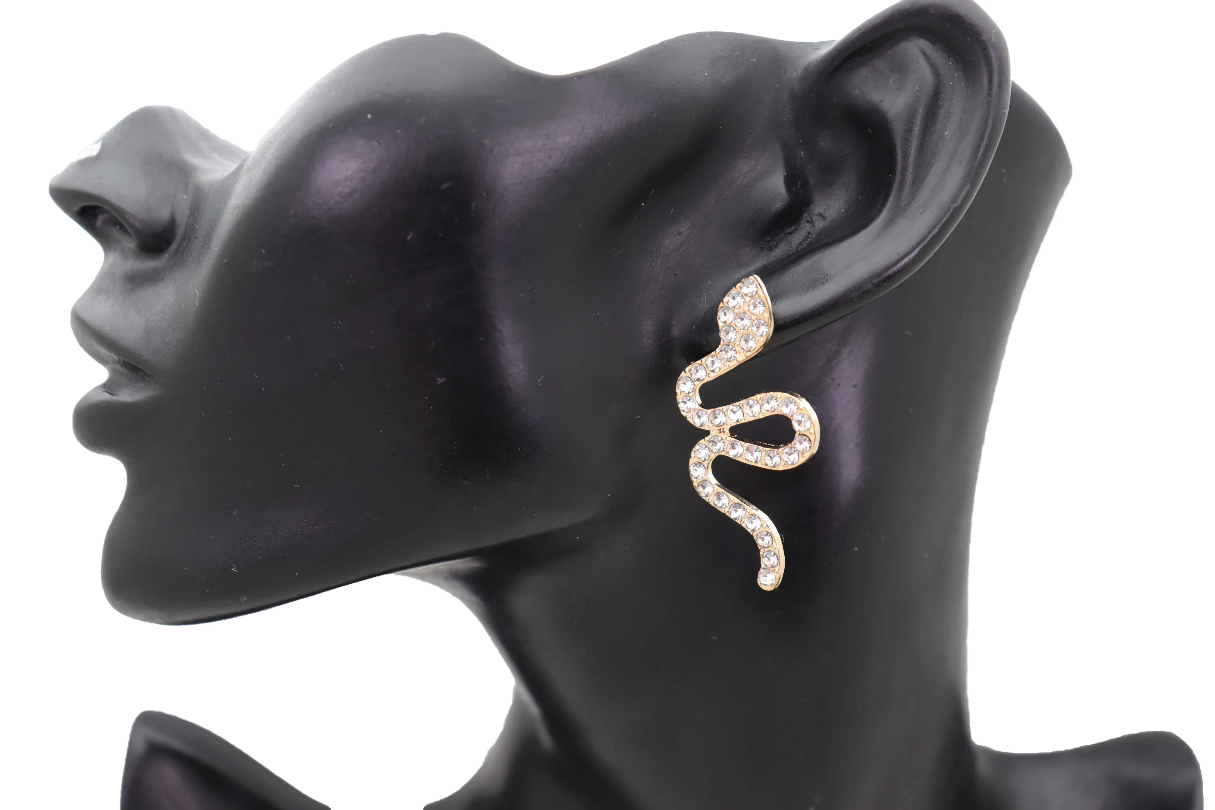 Gold Metal Rhinestone Cobra Snake Earrings