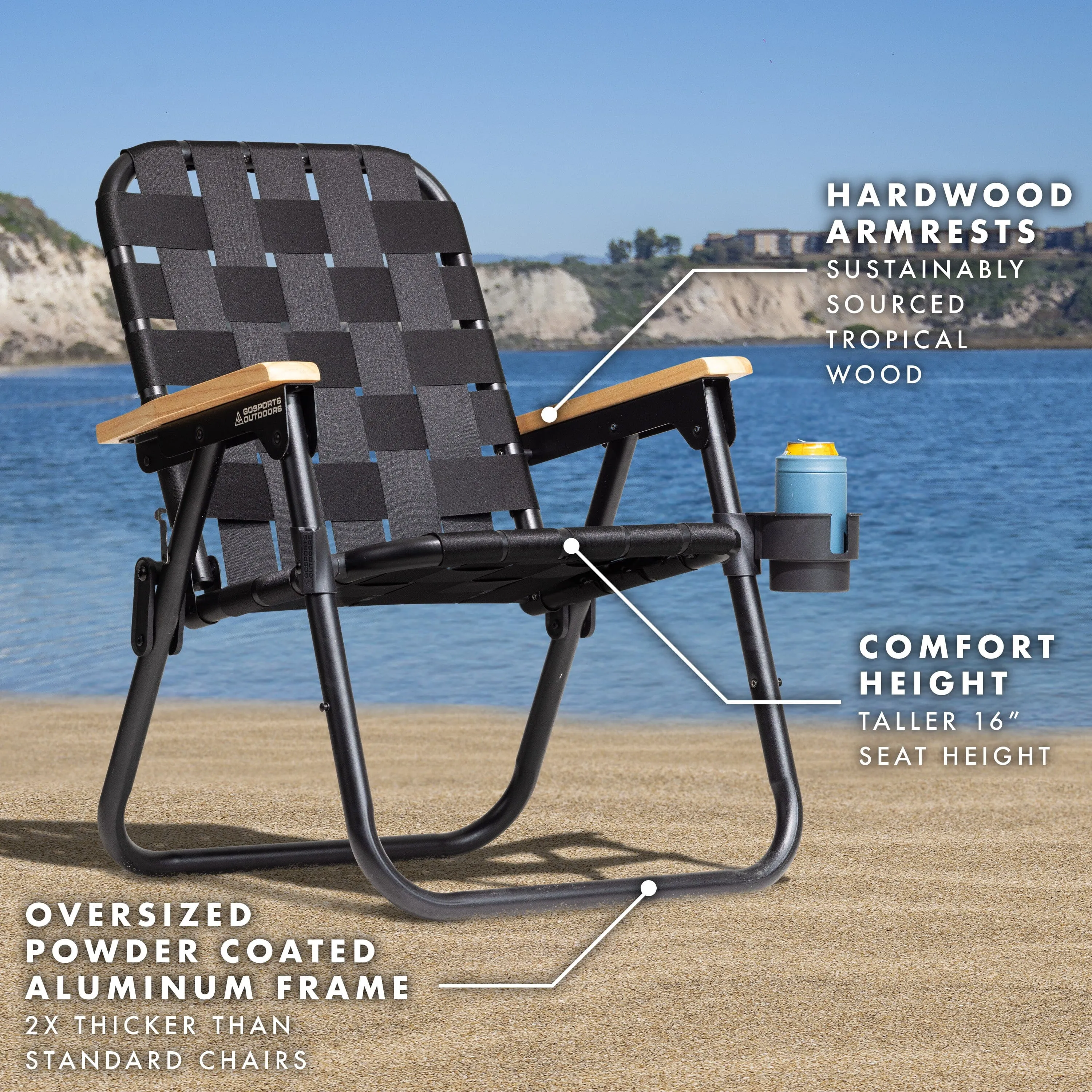 GoSports Outdoors WOVN Premium Beach & Camping Chair - BLACK
