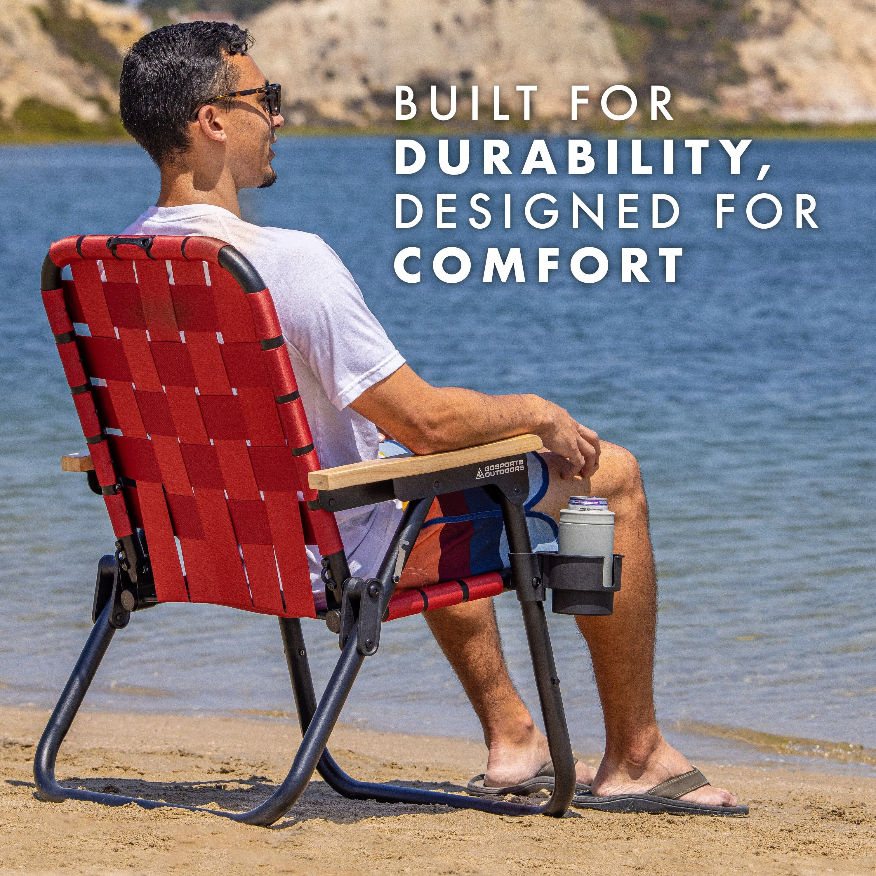 GoSports Outdoors WOVN Premium Beach & Camping Chair - BURNT RED
