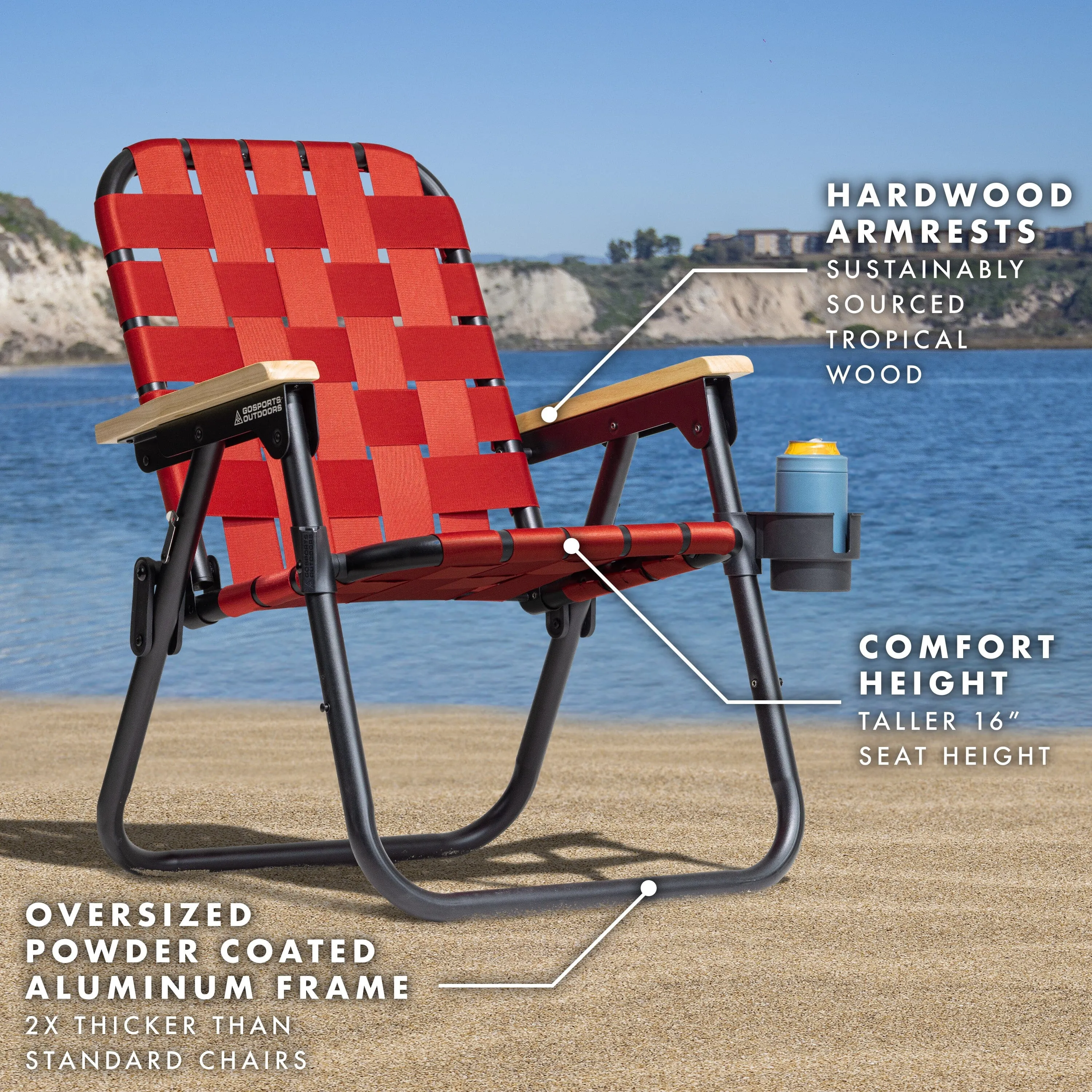 GoSports Outdoors WOVN Premium Beach & Camping Chair - BURNT RED
