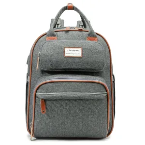 Grey Baby Nappy Diaper Backpack, Foldable Stroller Bag  USB Changing Bags Mosquito Net 4122