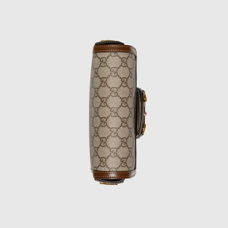 GUCCI Horsebit Mini Women's Bag in Blue and Beige GG Supreme Canvas (Brown)