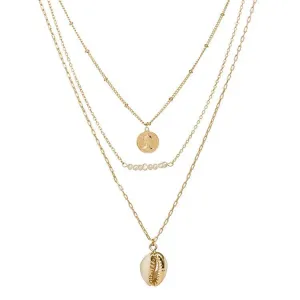 Haven Cowry Shell, Baroque Pearl & Vintage Coin Multi Layer Necklace