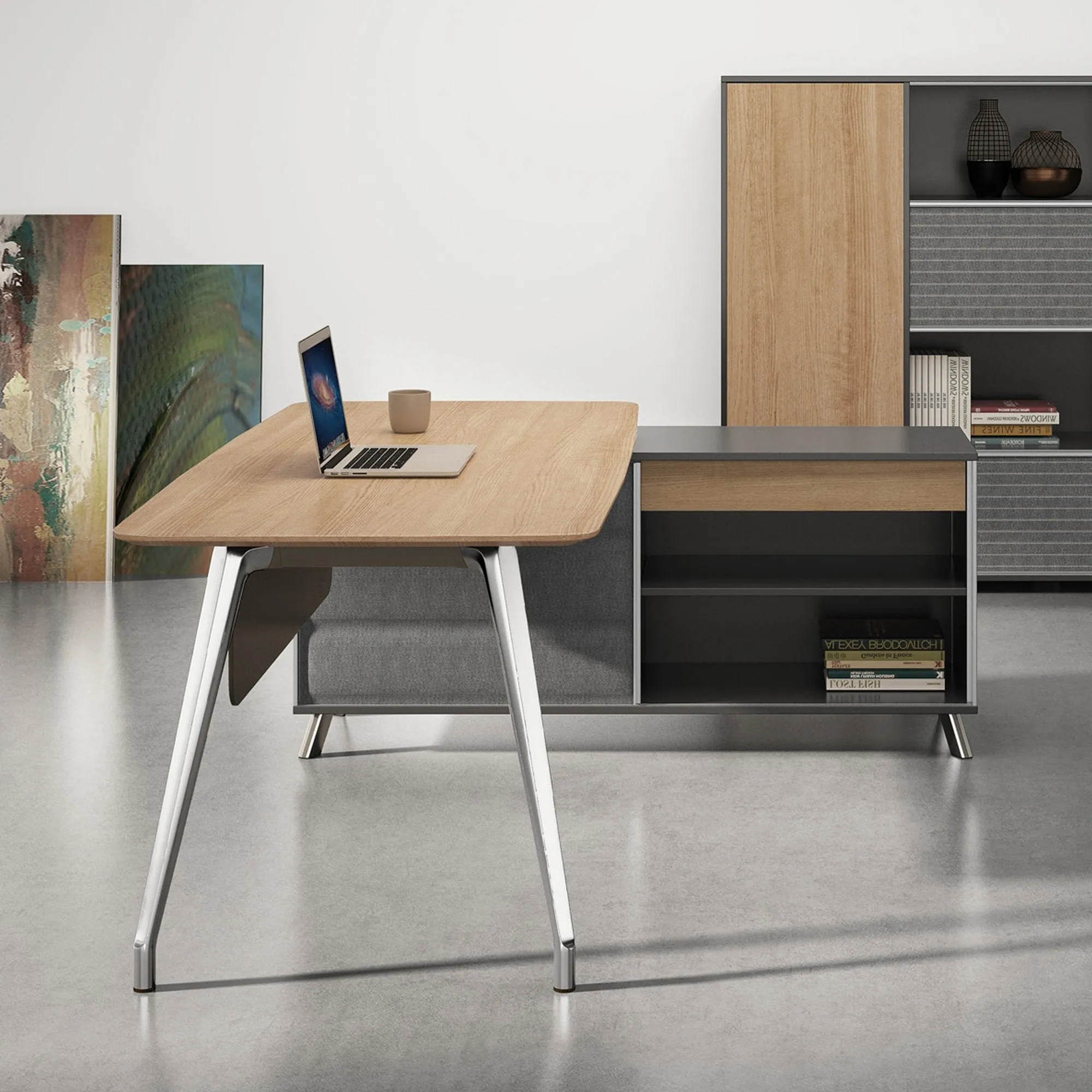 Hayes 2m Right Return Office Desk - Natural - Black