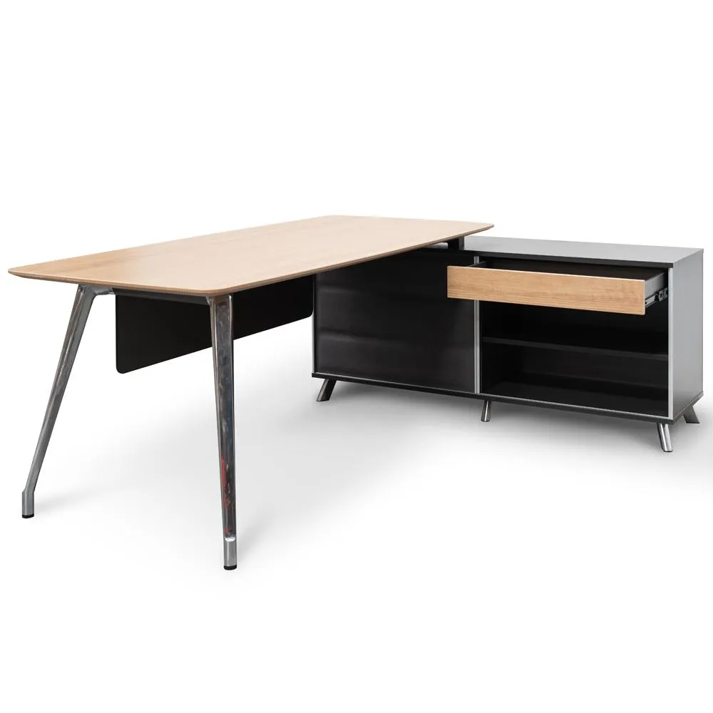 Hayes 2m Right Return Office Desk - Natural - Black